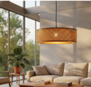 14-Inch Handwoven Bamboo & Rattan Lamp Shade | Natural Boho Standing Light Cover