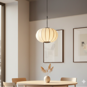 18-Inch Round Hanging Pendant Lamp Shade in Off-White Cotton Fabric