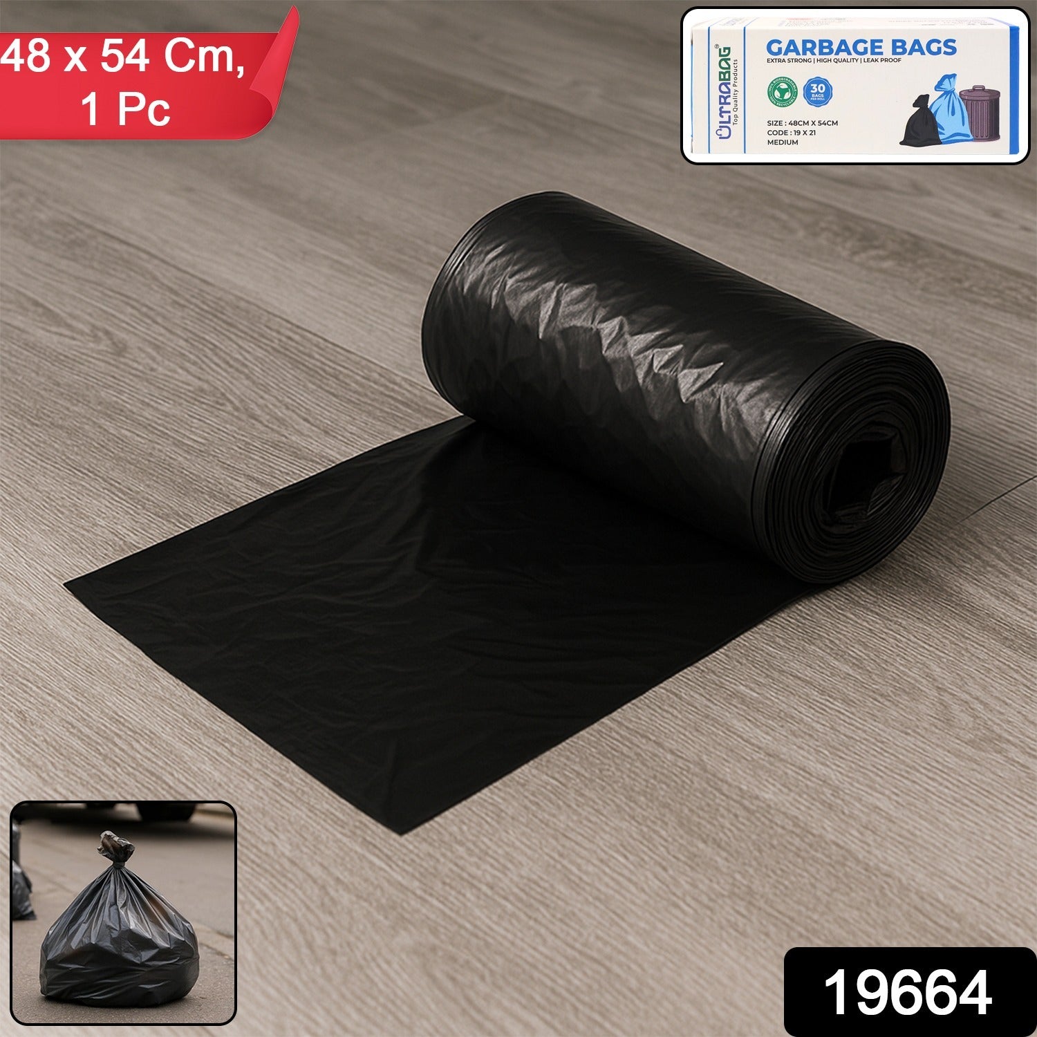 Extra-Strong Garbage Bag Roll – Leak-Proof & Tear-Resistant 48x54cm