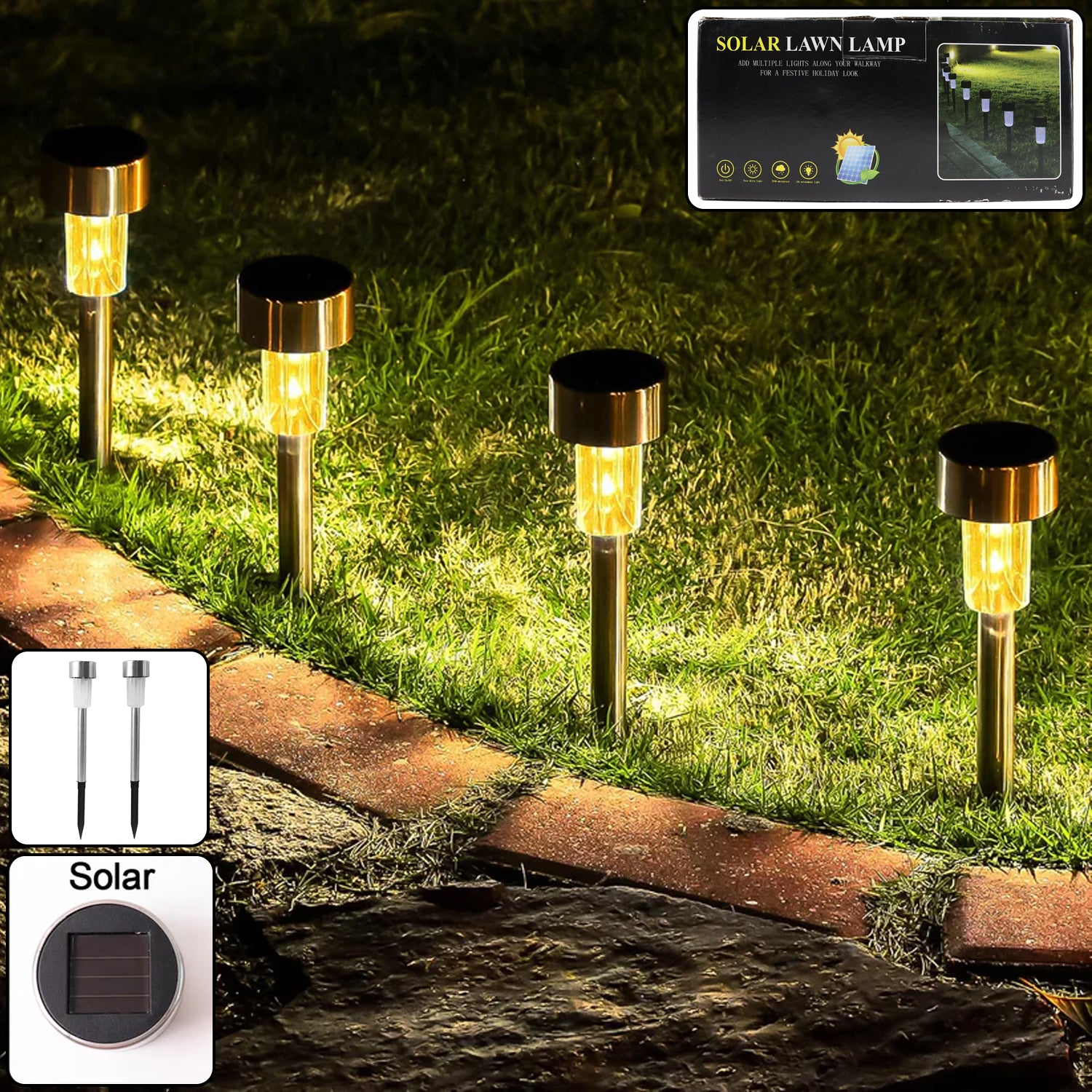 Solar Lawn Lamp Set – Eco-Friendly Stainless Steel Outdoor Lights