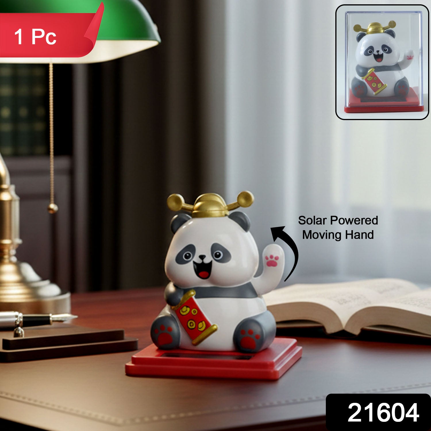 Solar Powered Moving Hand Panda Showpiece – Cute Waving Desk Decor