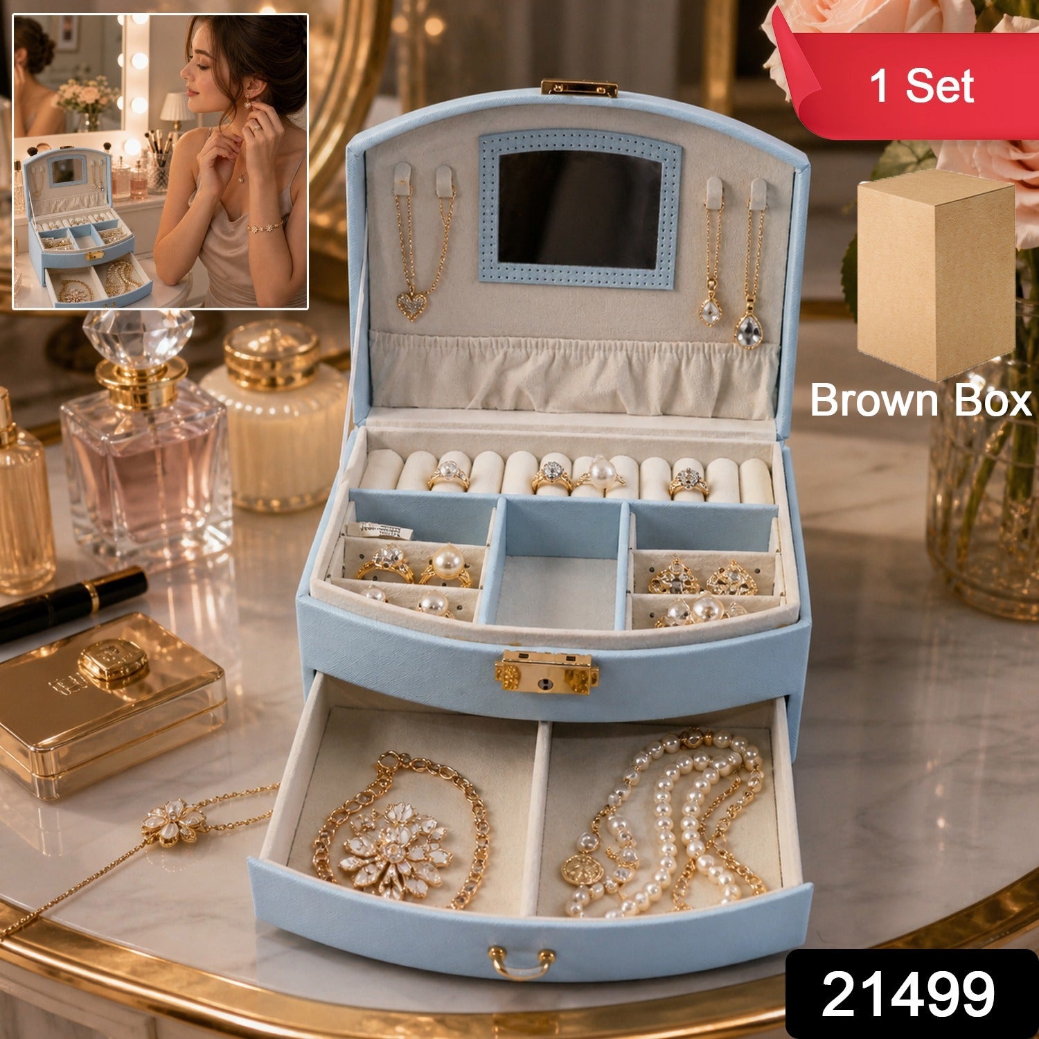 Jewelry Storage Box – Multi-Layer Organizer with Mirror for Elegant Storage