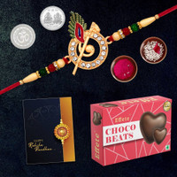 Designer Krishna Rakhi With Choco Beats Gift Pack Festive Essentials Combo For Brother
