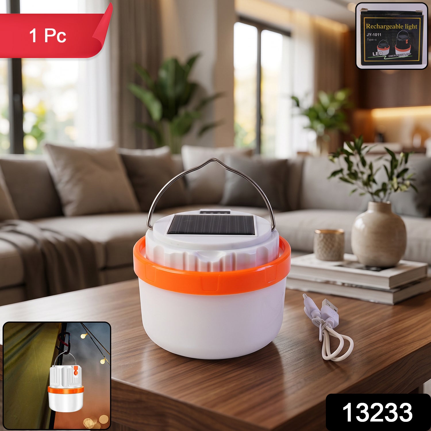 Solar Rechargeable LED Emergency Light Portable Camping Lantern Lam...