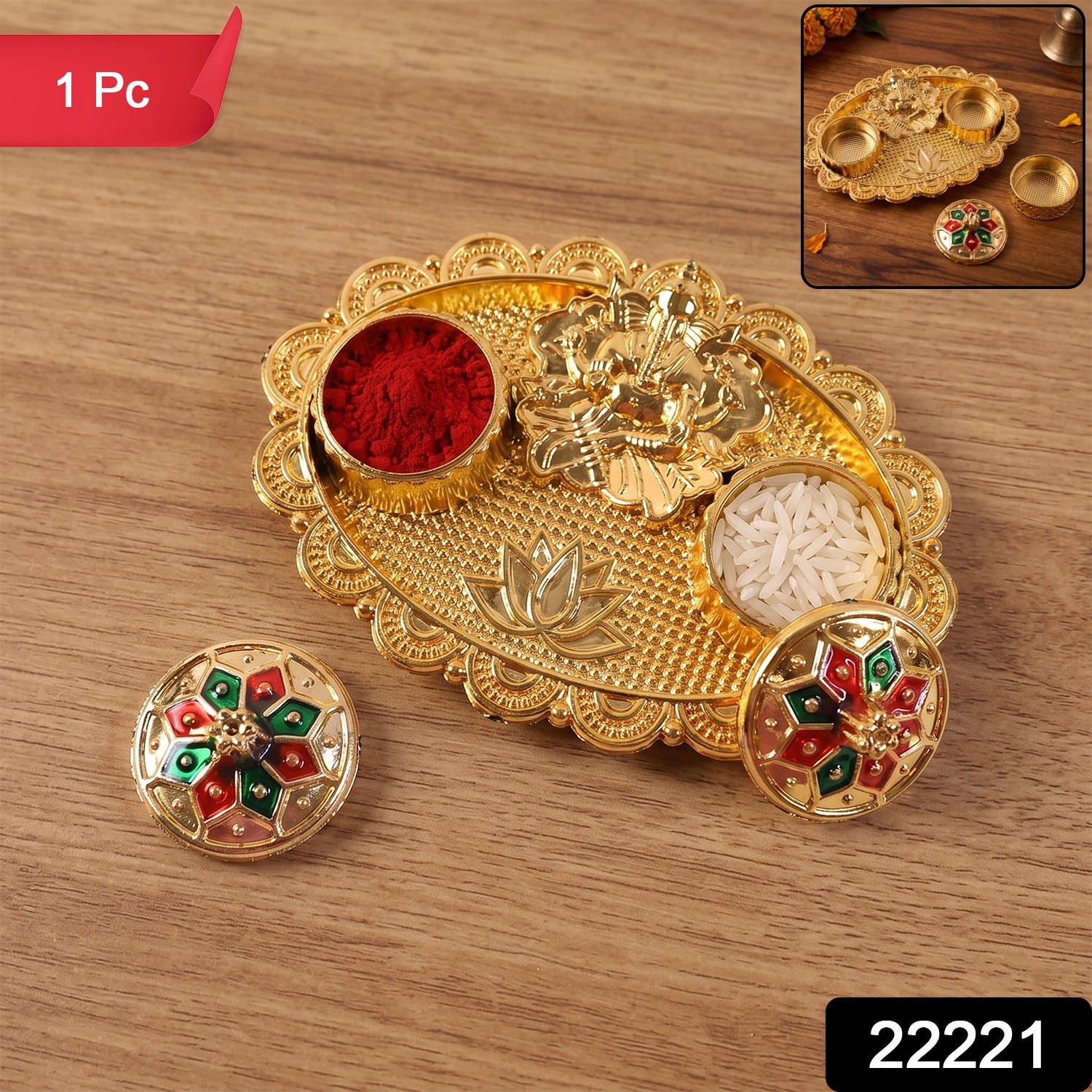 Ganesh Kumkum Holder, Elegant Meenakari Pooja Accessory