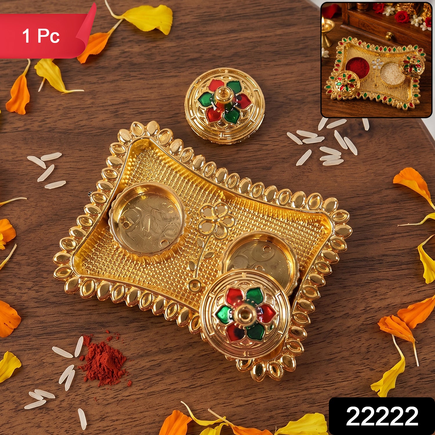 Kumkum Holder – Elegant Meenakari Floral Design for Pooja