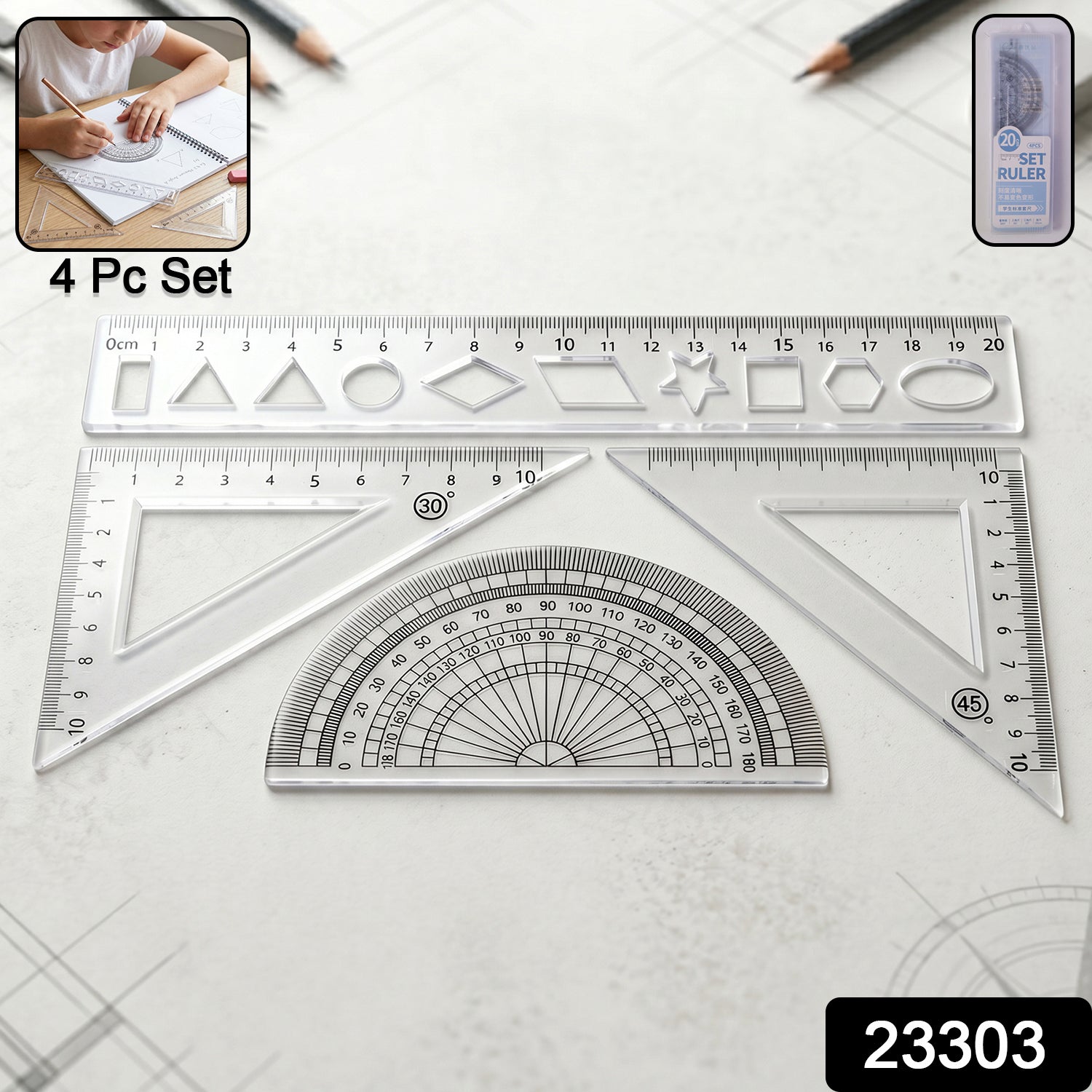Student Geometry Ruler Set – Accurate 20cm Drawing Tools