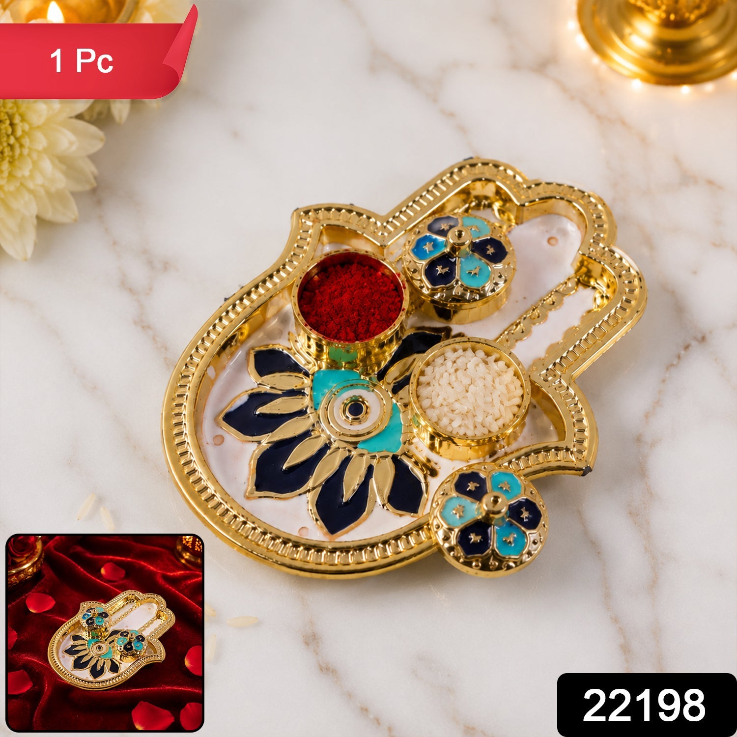 Hand Shaped Kankavati – Elegant Puja Storage with Enamel Work