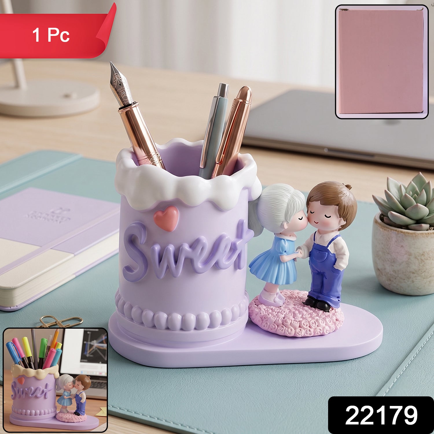 Cute Couple Pen Holder – Adorable Resin Desk Organizer & Showpiece