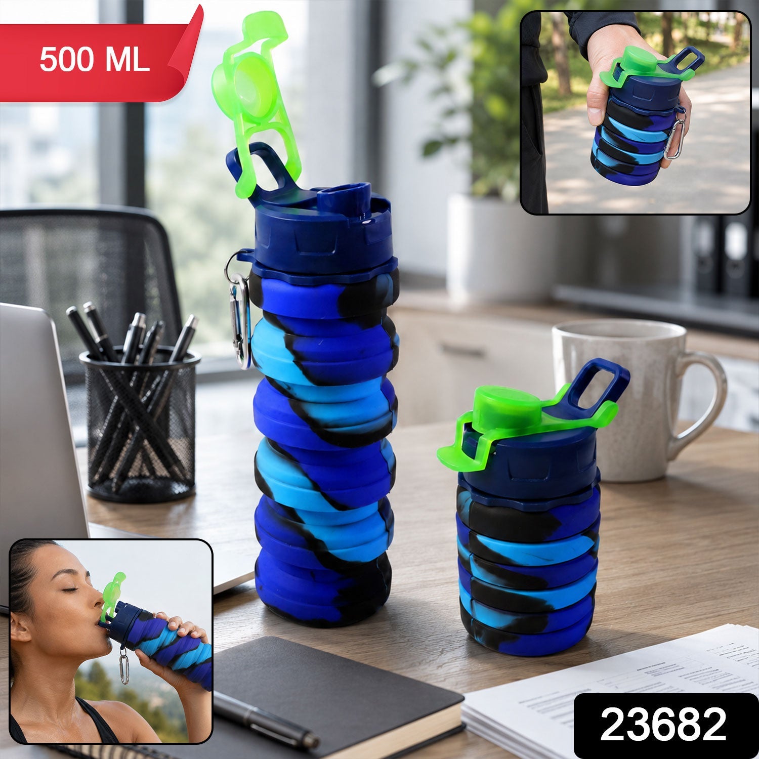 Sili Fold Collapsible Silicone Water Bottle – Leakproof & Portable