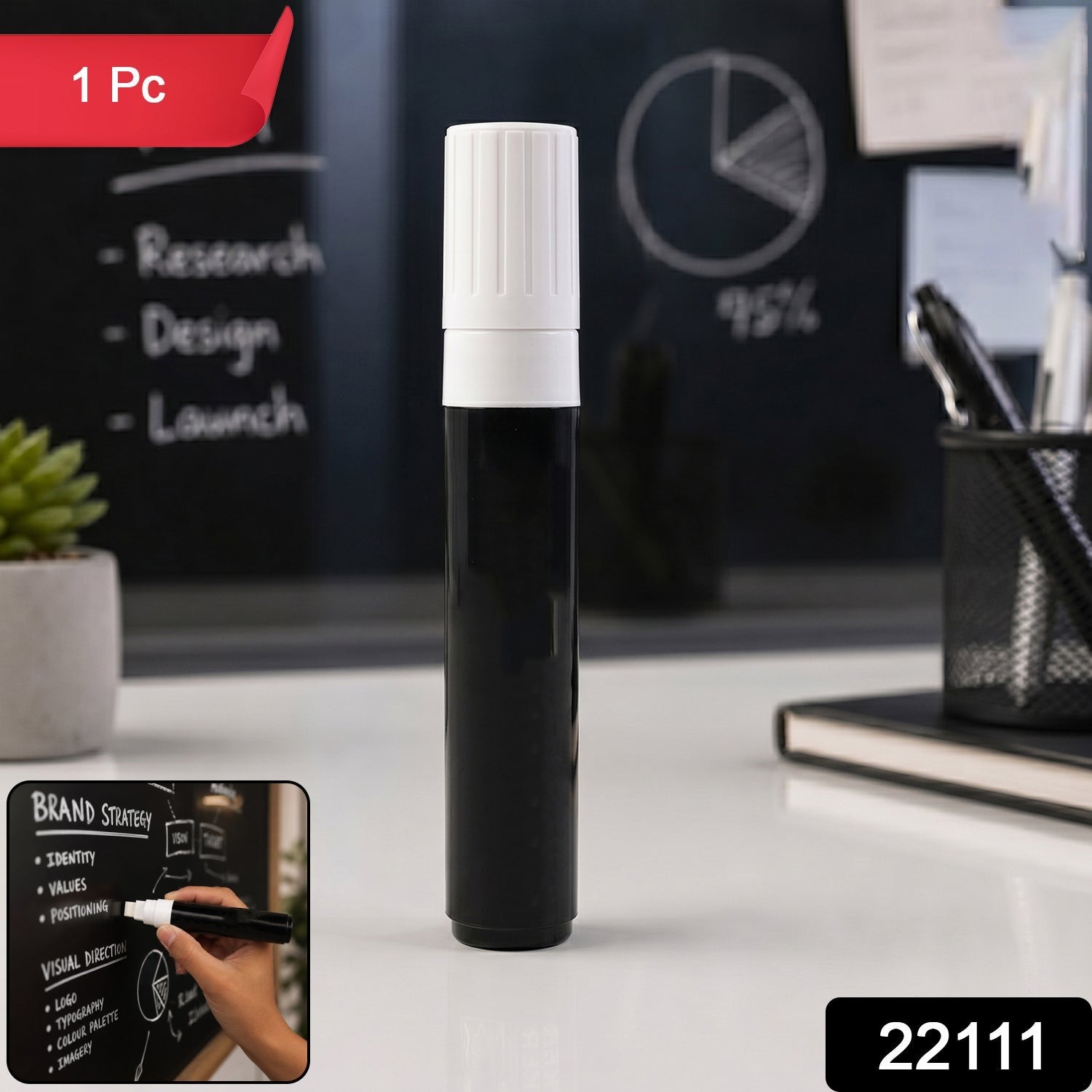 Black Chalk Marker Pen – Liquid Erasable for Chalkboard & Glass