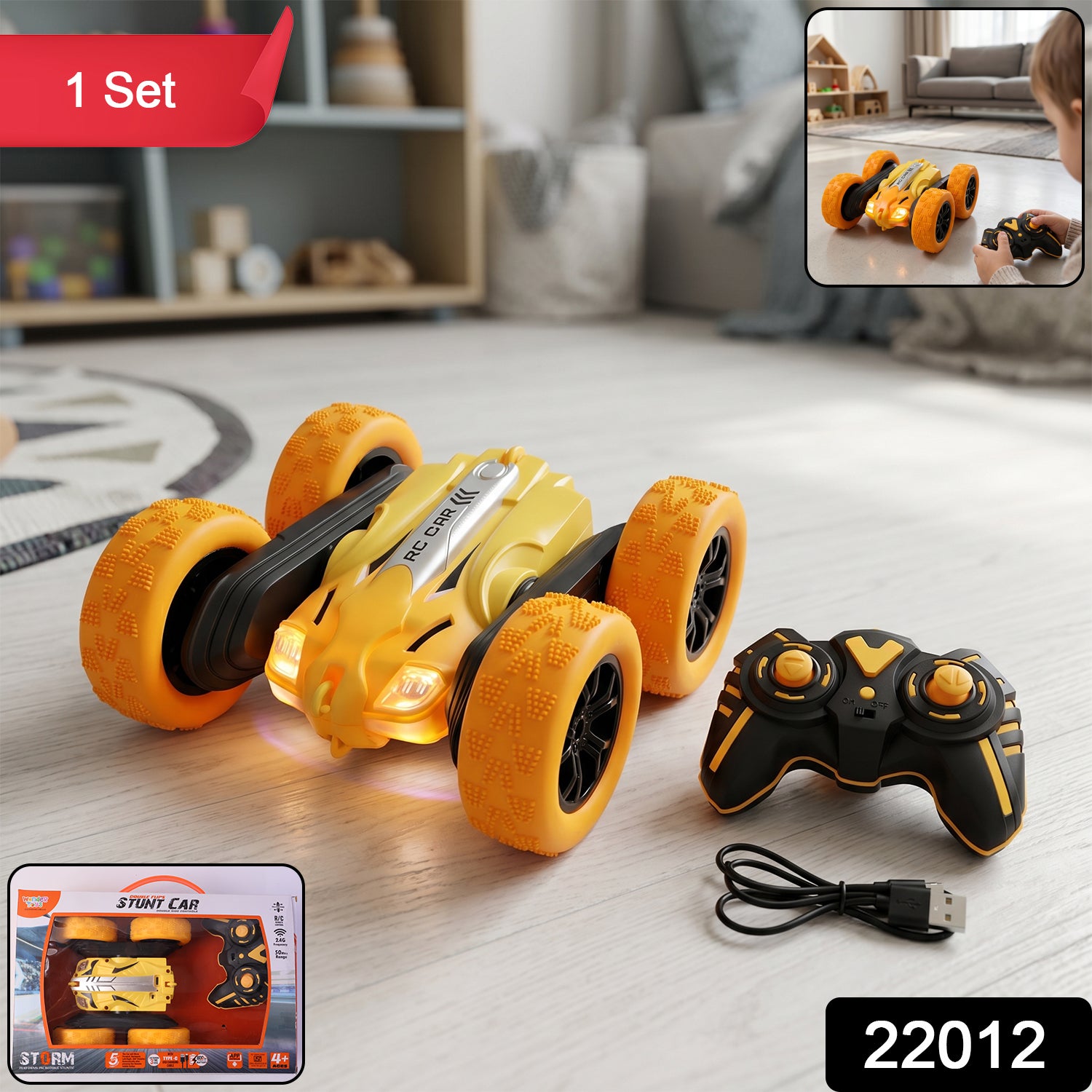 Remote Control Double Flip Stunt Car – High-Speed Fun with Lights