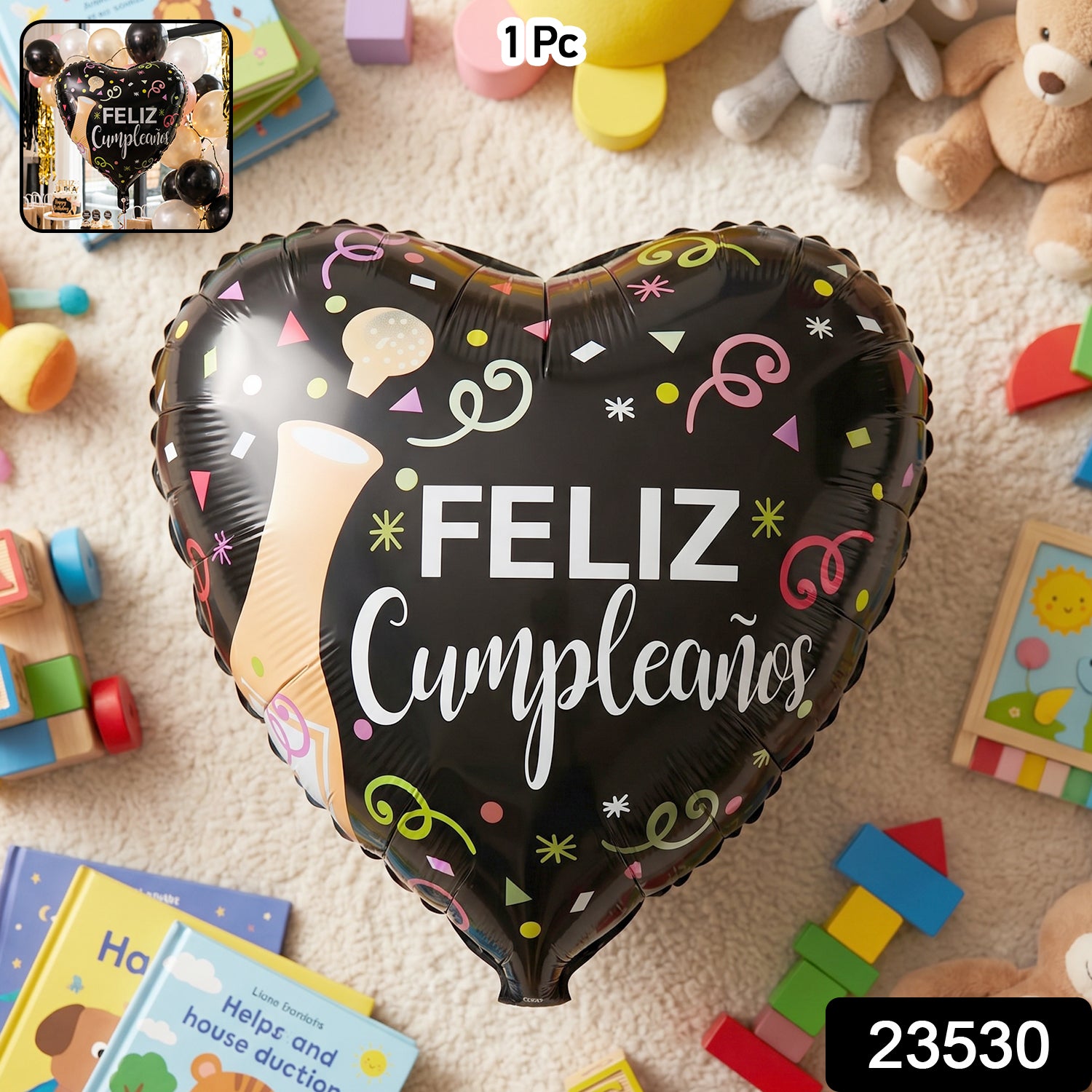 Black Heart Feliz Cumpleaños Foil Balloon – Bright Party Decor