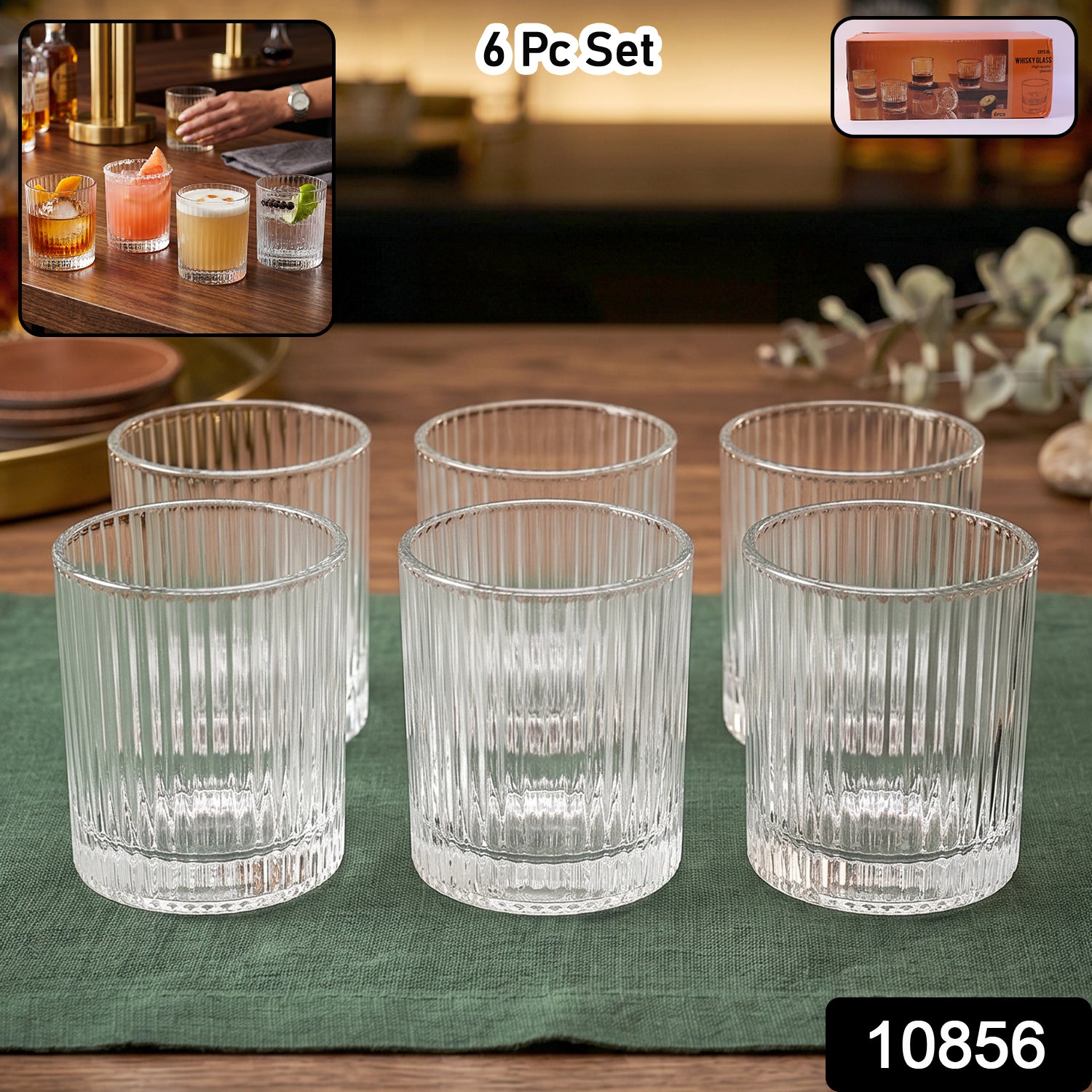 Crystal Glass Tumbler Set – Ribbed Design 250 ML Glass Set