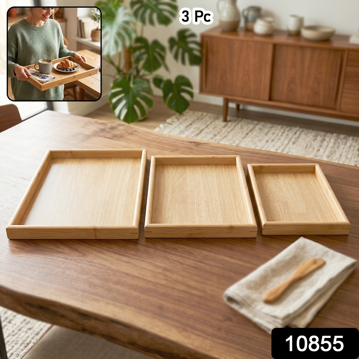 Wooden Finish Multipurpose Serving Tray Set – Stylish & Durable