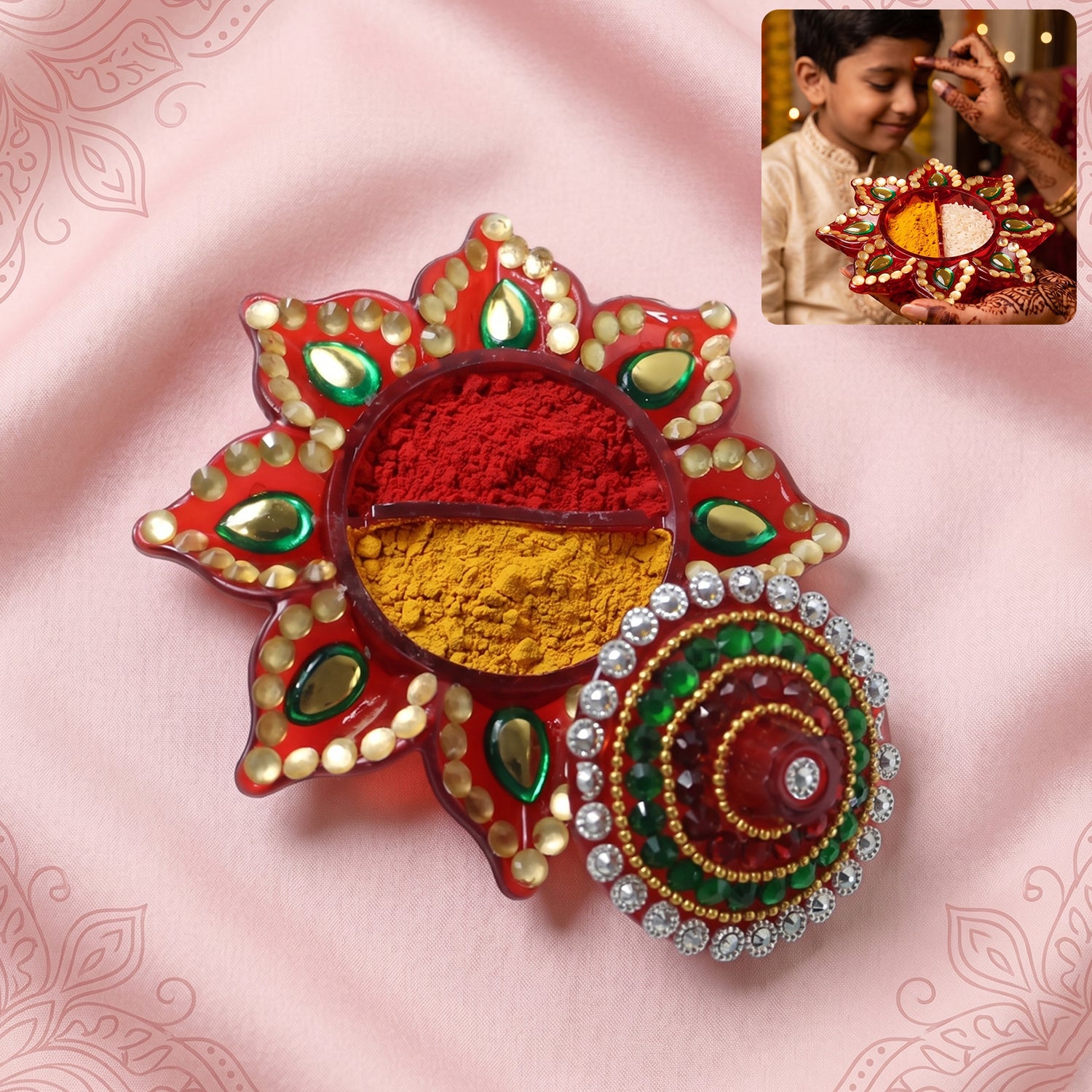 Decorative Kumkum Dani – Handcrafted with Stone Work Lid