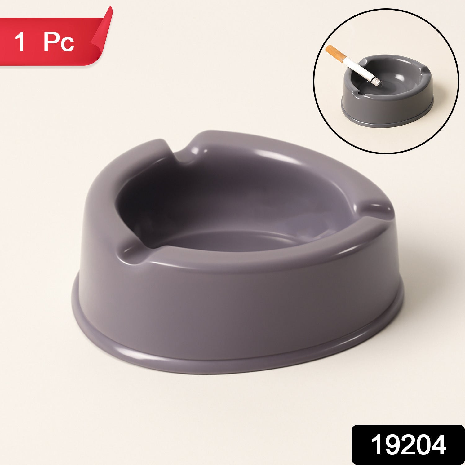Plastic Ashtray – Durable Grey with Triple Cigarette Slots