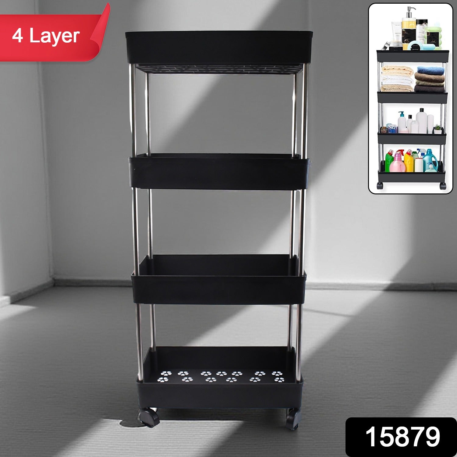 Movable Storage Rack Trolley – 4-Layer Heavy Duty Organizer