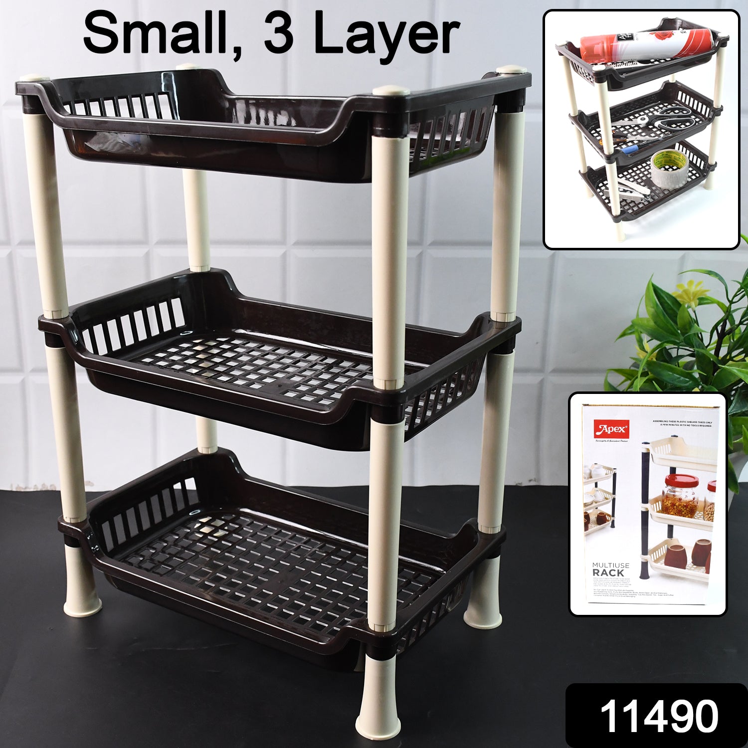 3-Tier Plastic Storage Rack – Durable & Space-Saving Organizer