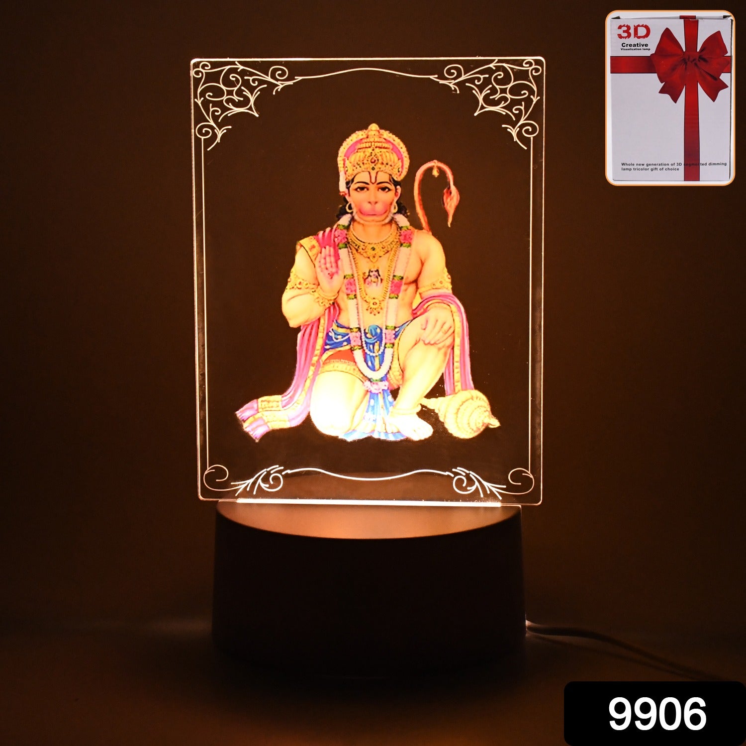 3D Lord Hanuman Frame with Soft White LED Light – Spiritual Decor