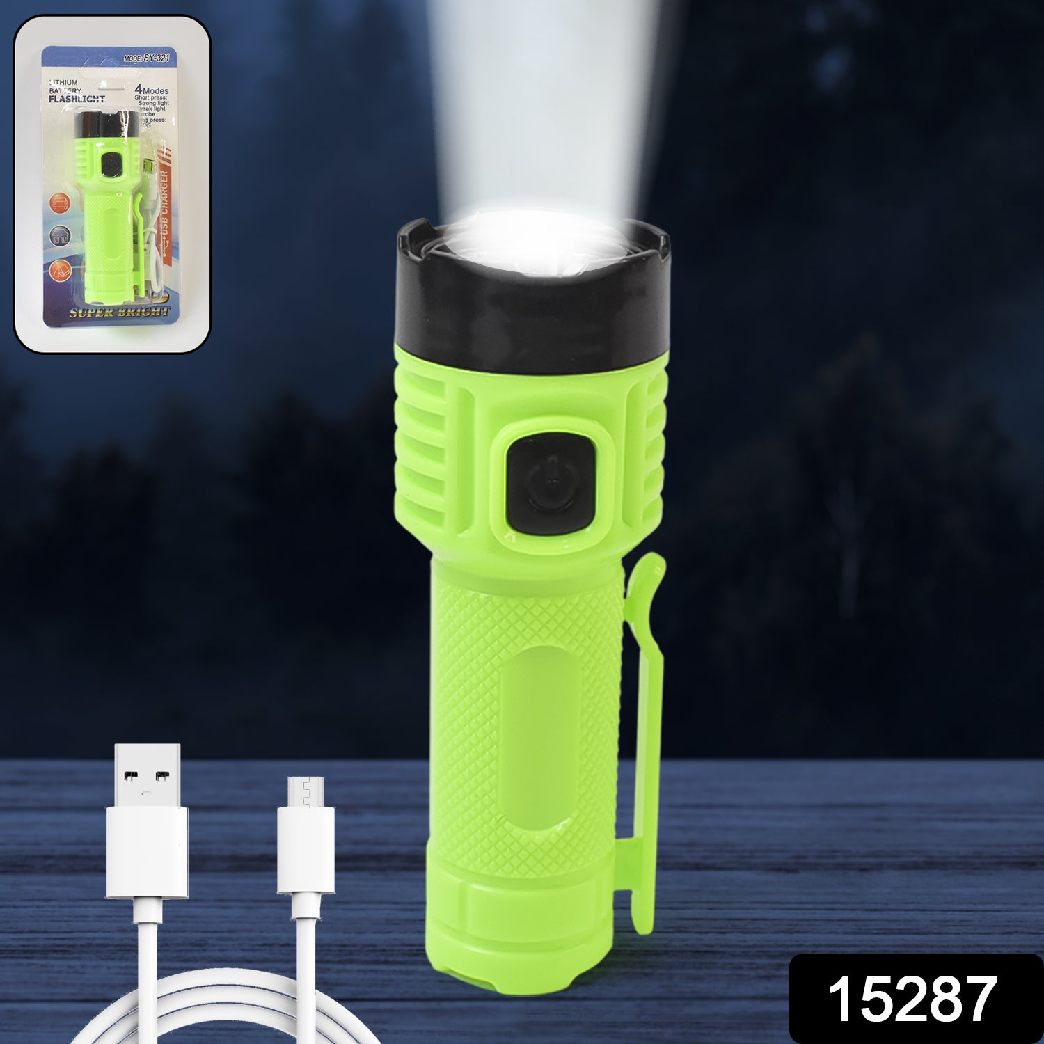 LED Flashlight Torch – USB Rechargeable with 4 Lighting Modes
