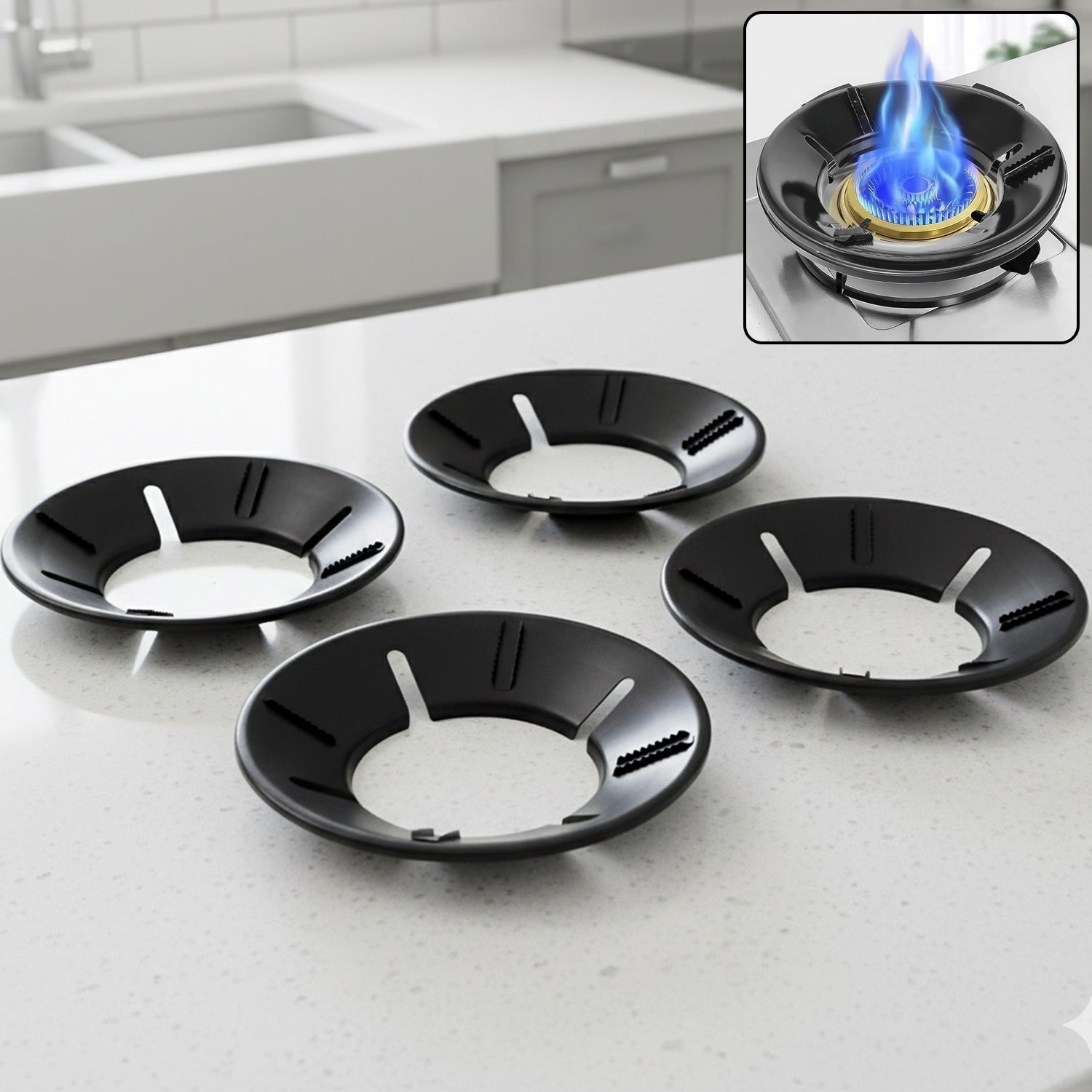 Gas Stove Flame Protector Ring – 4 Pc Set for Efficient Cooking