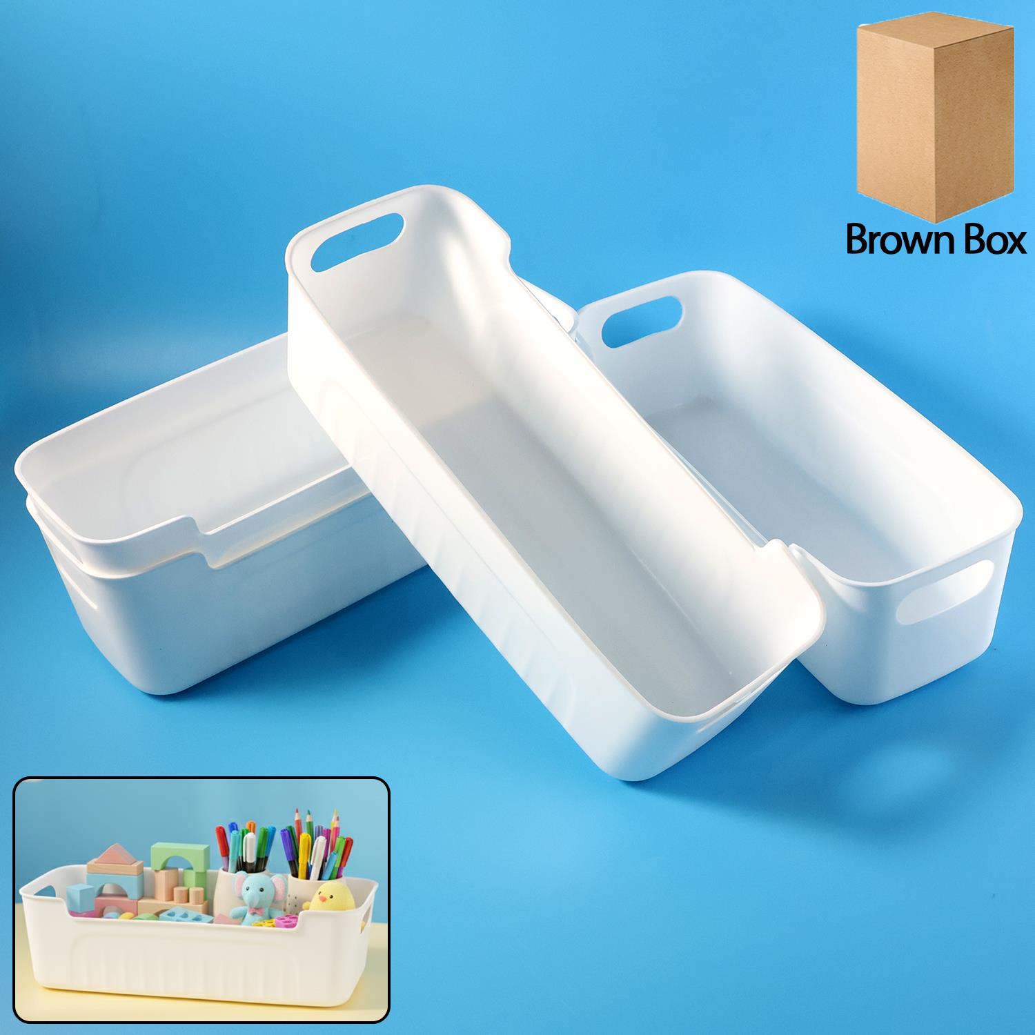White Plastic Storage Basket Set – 4 Durable Stackable Organizers