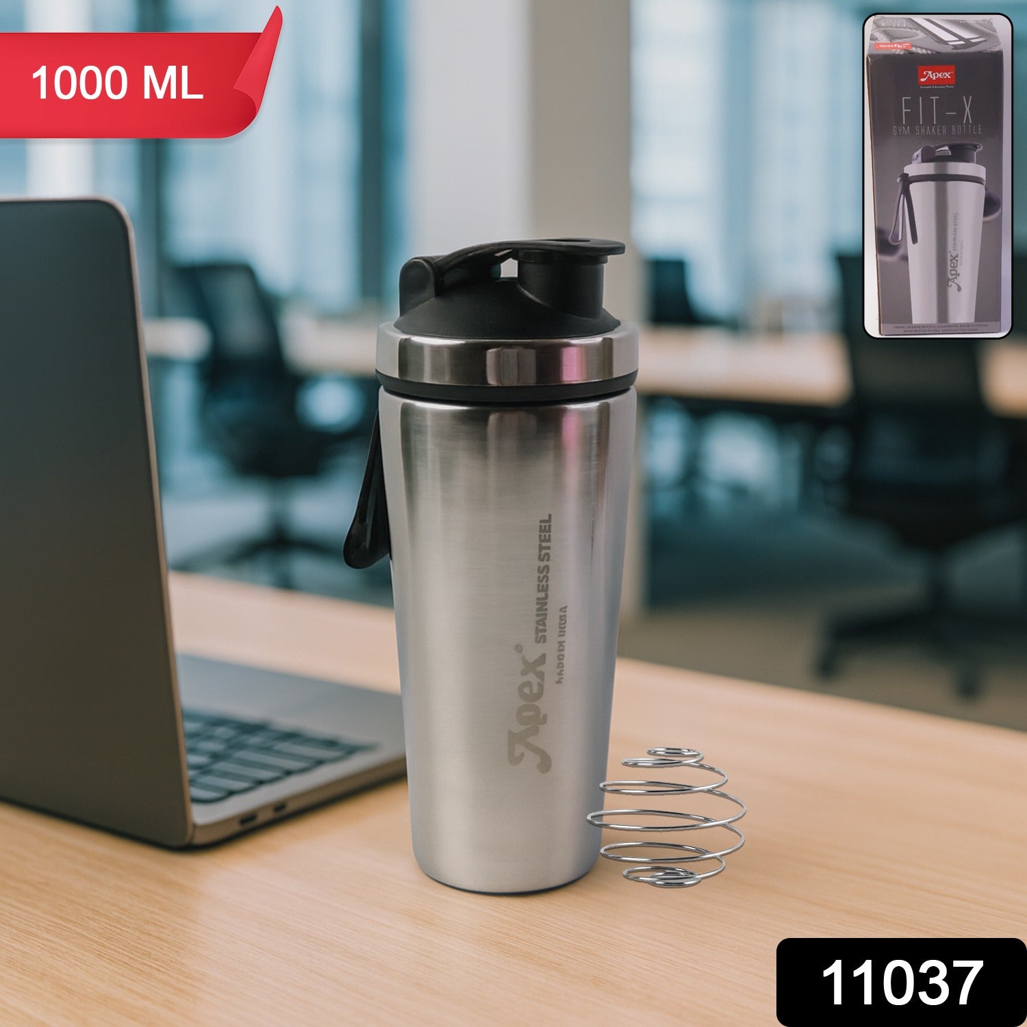 Stainless Steel Gym Shaker Bottle – 1000ml Leak-Resistant Flip Lid