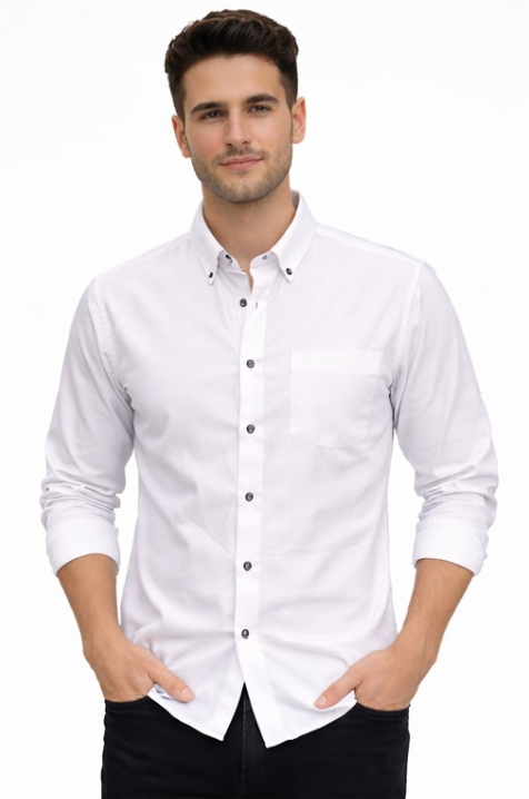 Men’s White Casual Shirt | Slim Fit Solid White Cotton 
