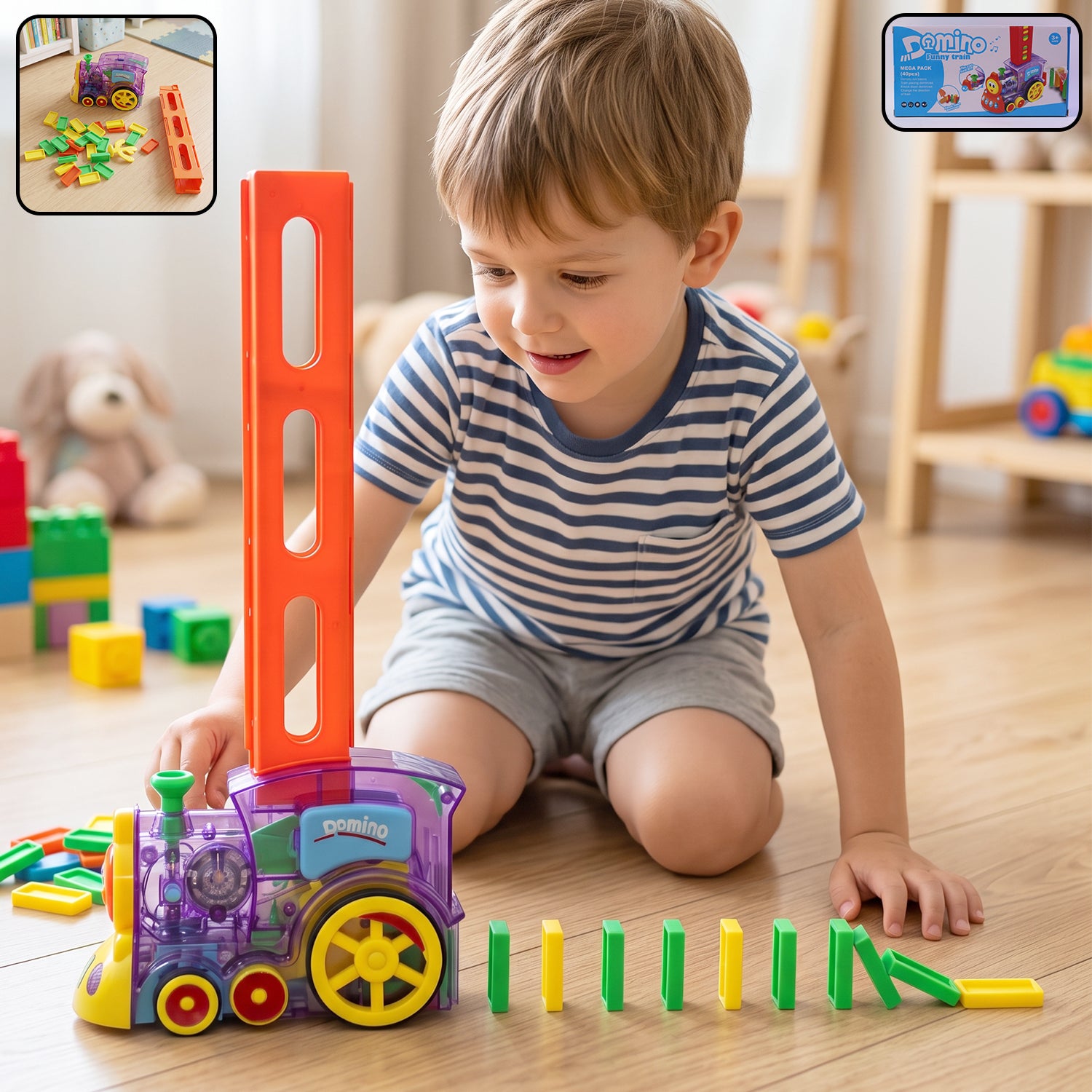 Automatic Domino Laying Train Engine Toy with Light and Music for K...