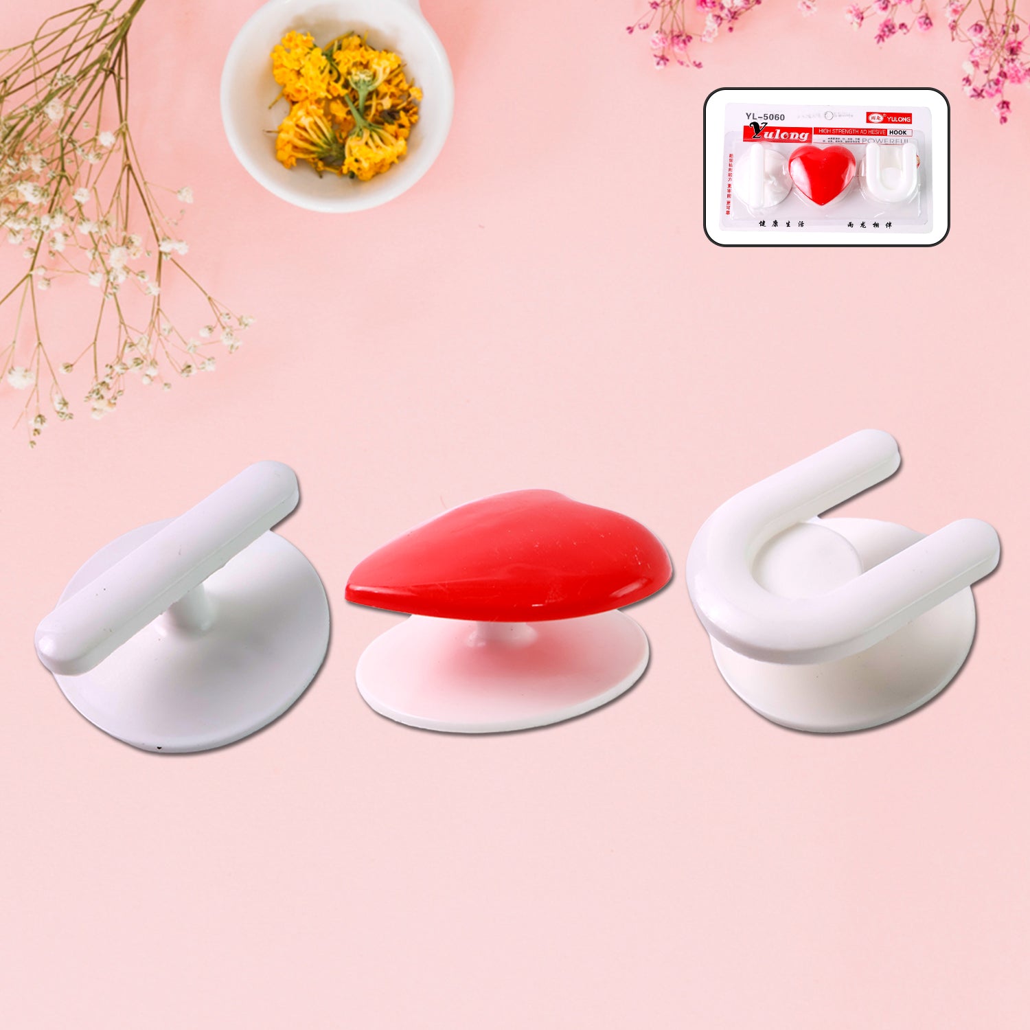 Adhesive Wall Hook Set – Strong Grip & Reusable Utility Hooks (3pc)
