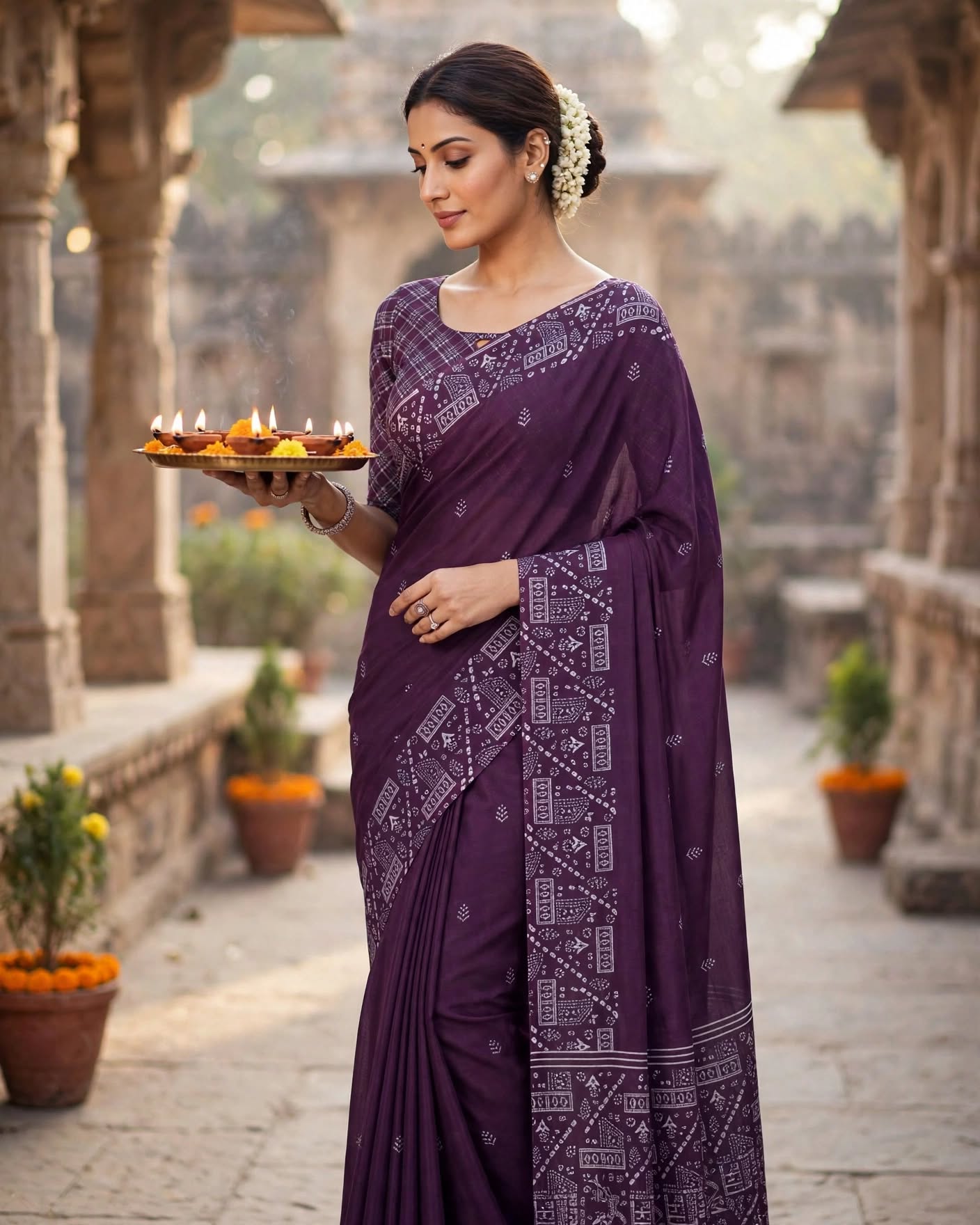 Graceful Purple Printed Designer Saree with Blouse Piece