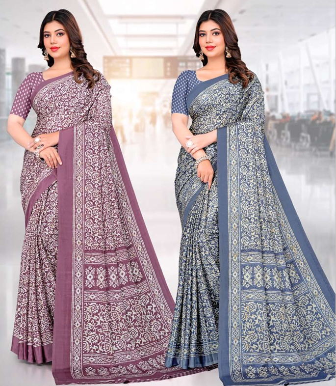 Elegance Floral & Traditional Print Georgette Saree Set with Contrast Border (Catalog Set of 2 Variants)