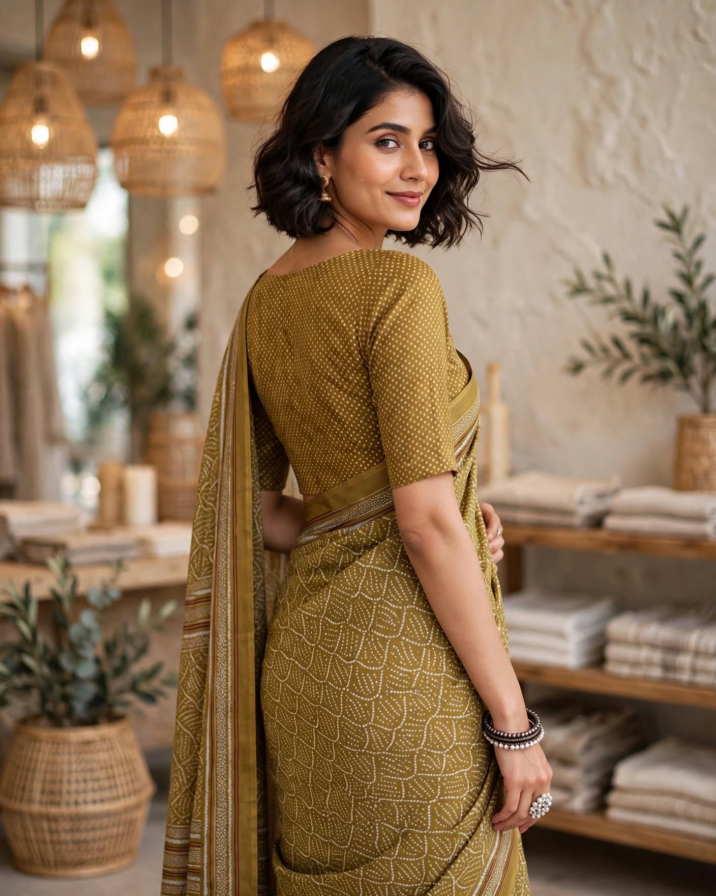 Golden Brown Zari Silk Saree with Geometric Weave and Contrasting Border