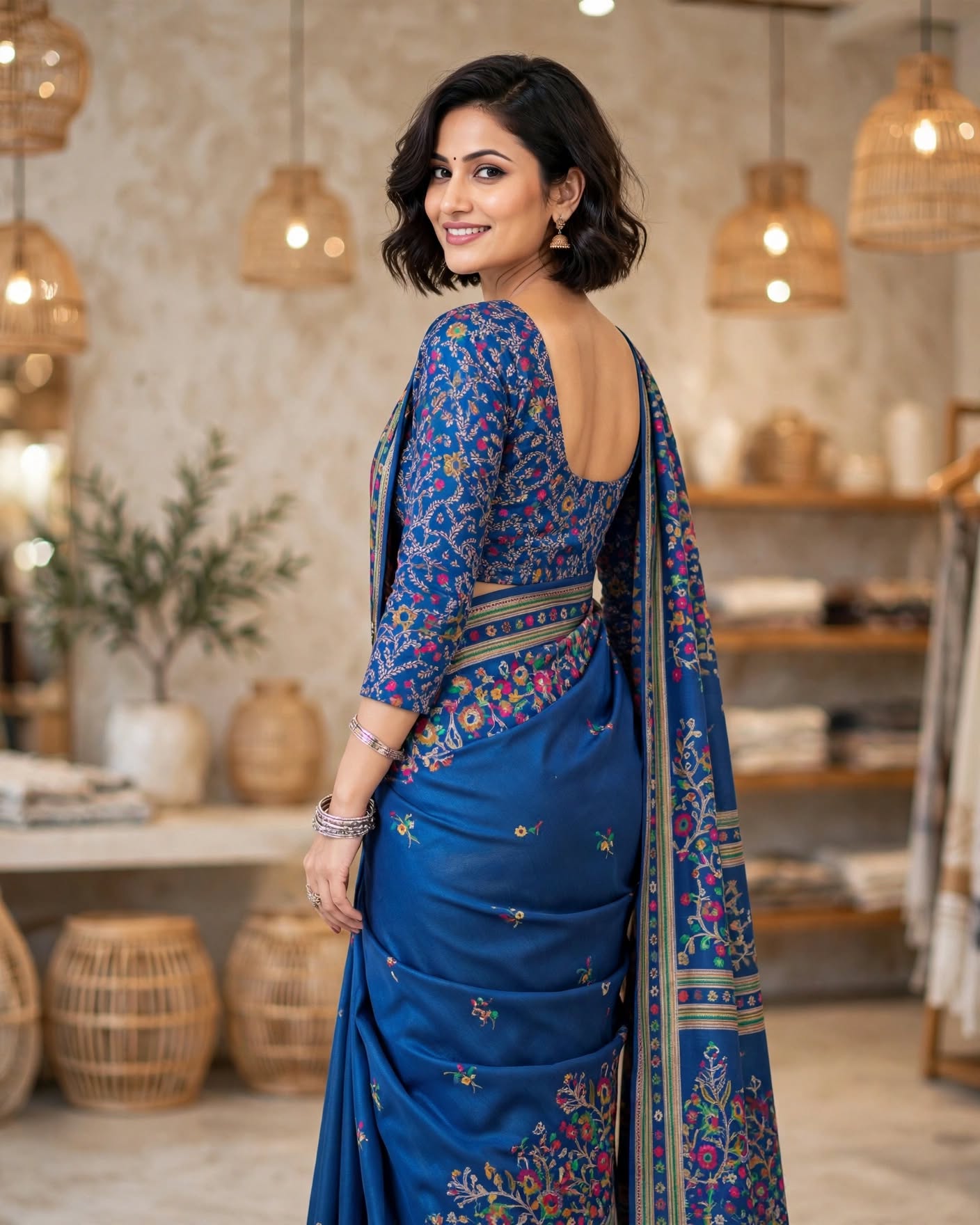 Royal Blue Banarasi Silk Saree with Intricate Floral Brocade and Zari Border
