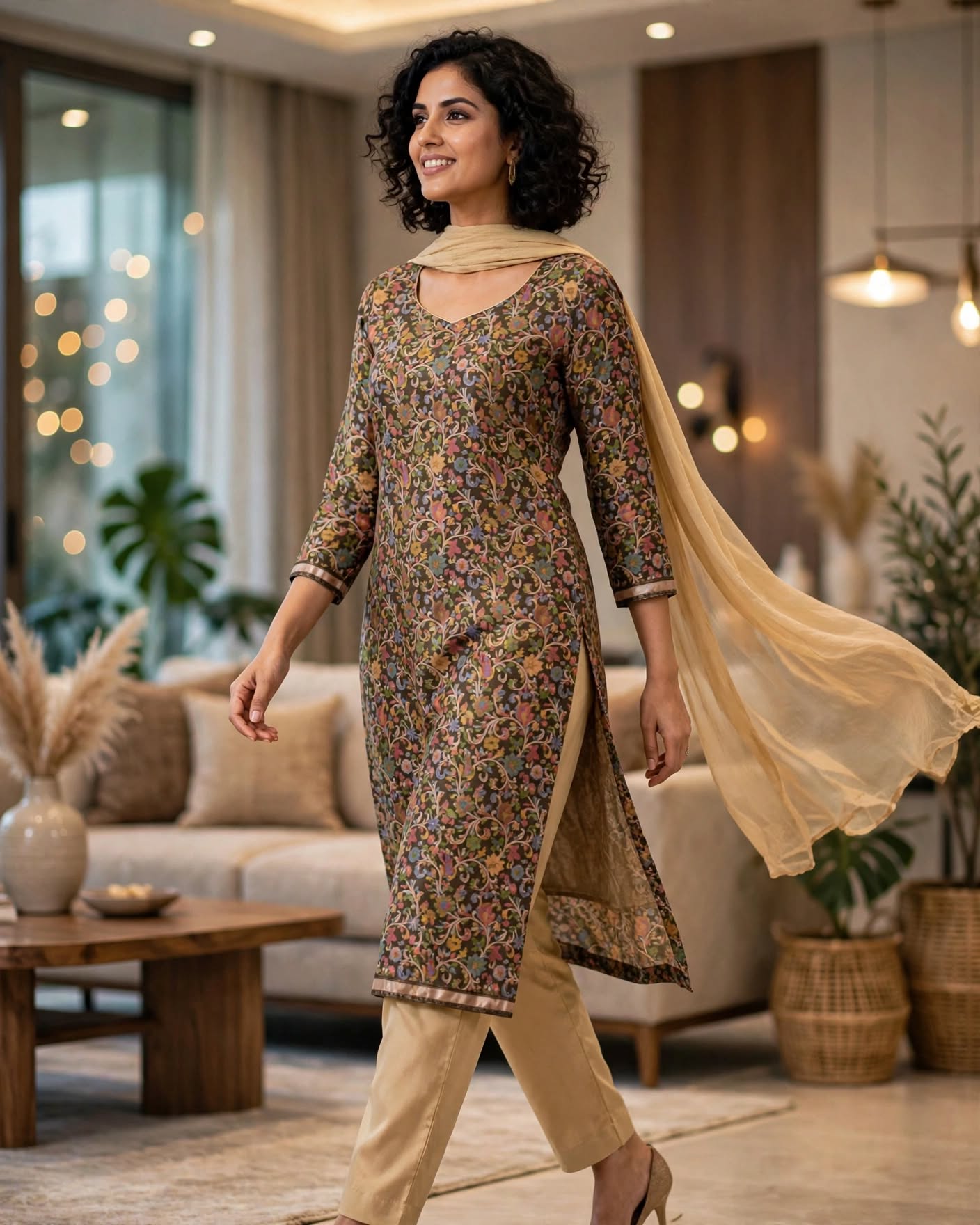 Premium Printed Cotton Unstitched Salwar Kameez Suit with Beige Dupatta