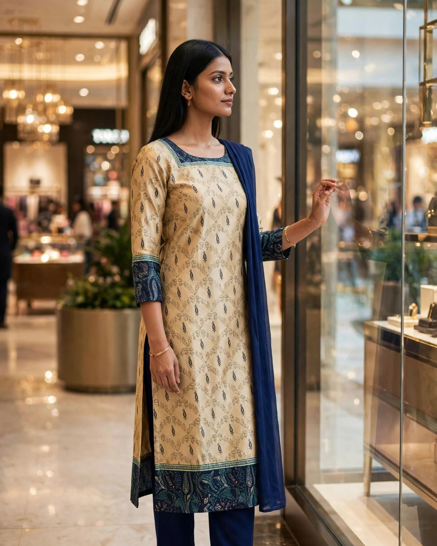 Unstitched Cotton Silk Printed Salwar Kameez with Maroon Silk Dupatta- Dress Material