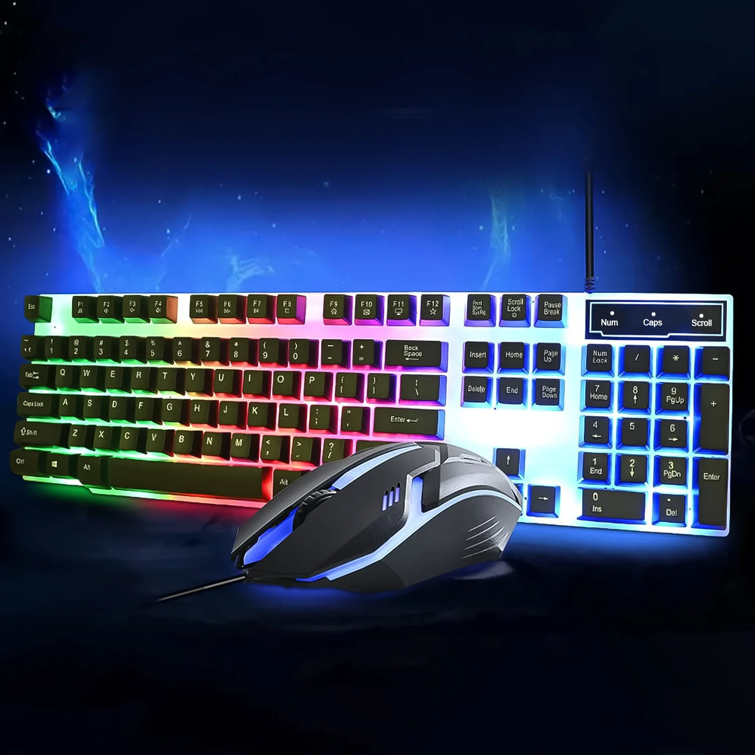 Colorful Backlit Keyboard Mouse Set – Ergonomic Wired Combo | Wiregenix by Wiregenix