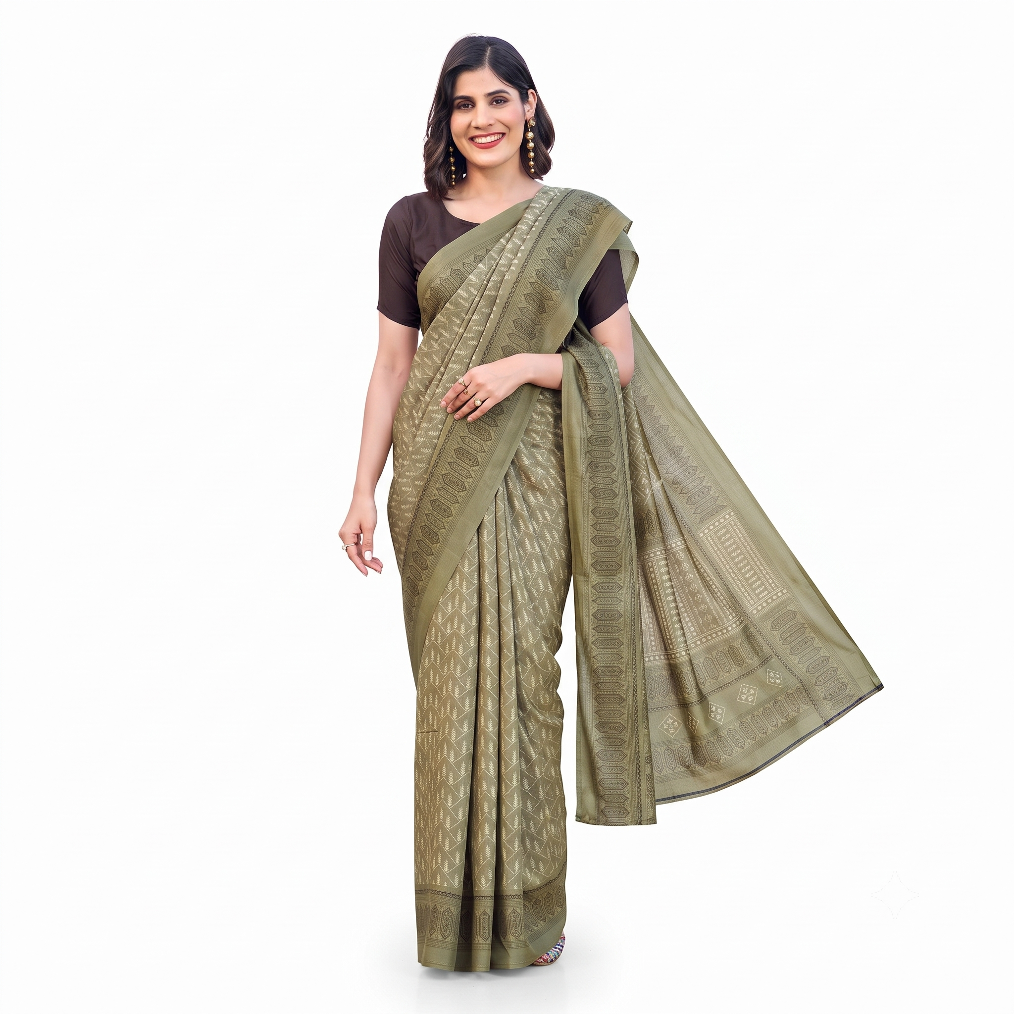 Olive Green Banarasi Silk Saree with Intricate Zari Border and Pallu