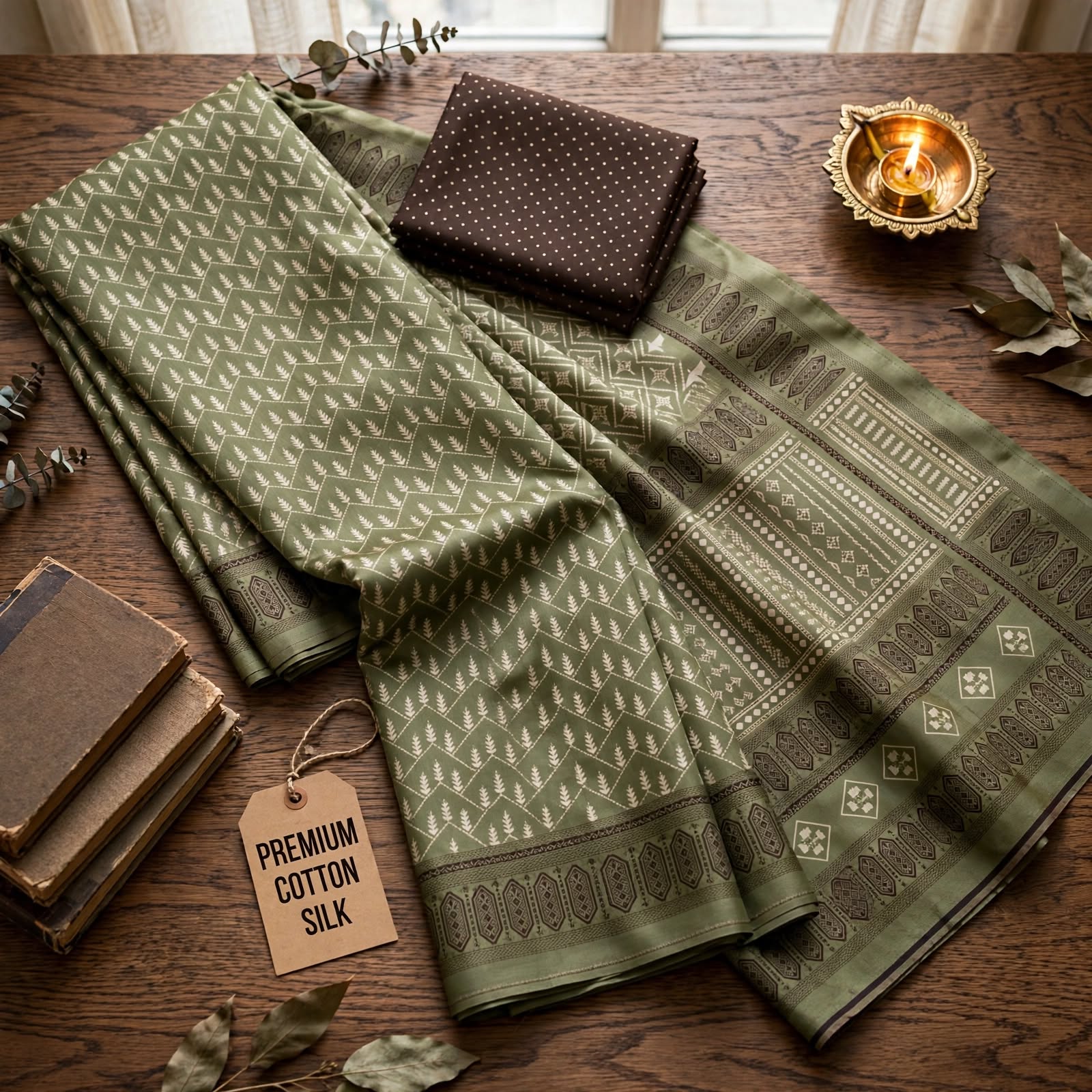 Olive Green Banarasi Silk Saree with Intricate Zari Border and Pallu