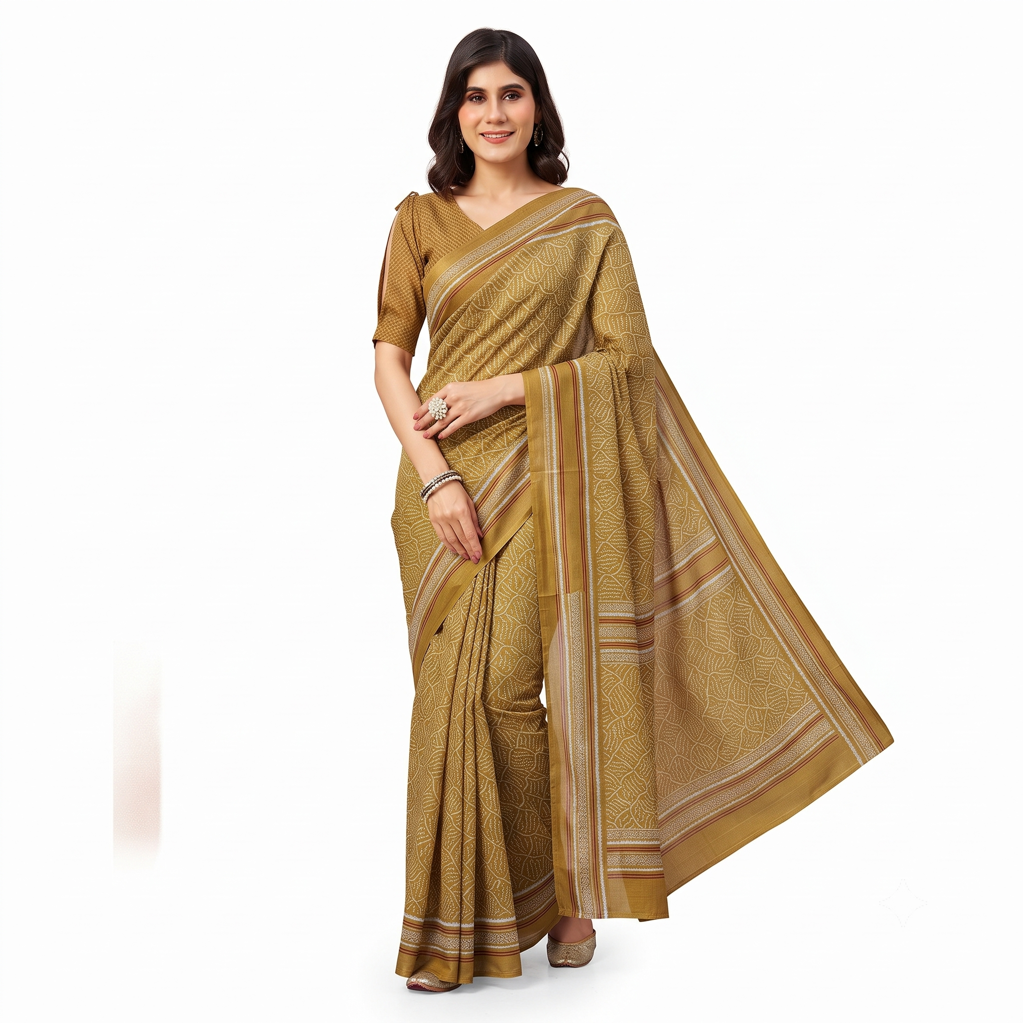 Mustard Yellow Chanderi Silk Saree with Geometric Weave and Contrasting Border