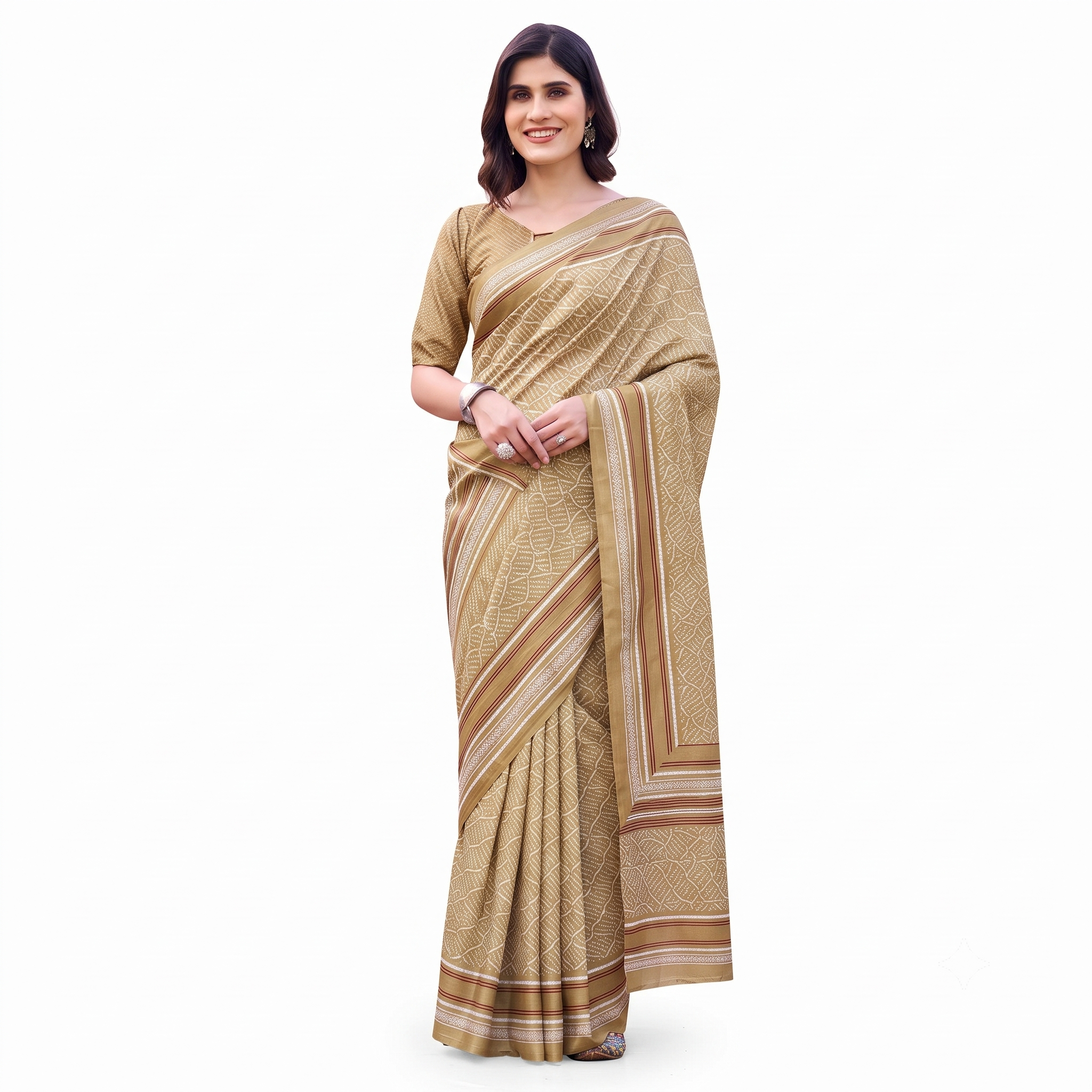 Golden Brown Zari Silk Saree with Geometric Weave and Contrasting Border