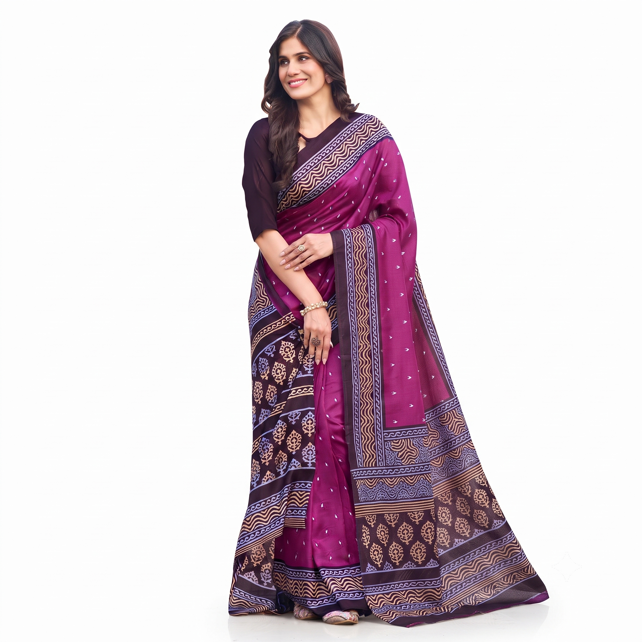 Royal Purple Banarasi Silk Saree with Gold Zari Border and Floral Motifs