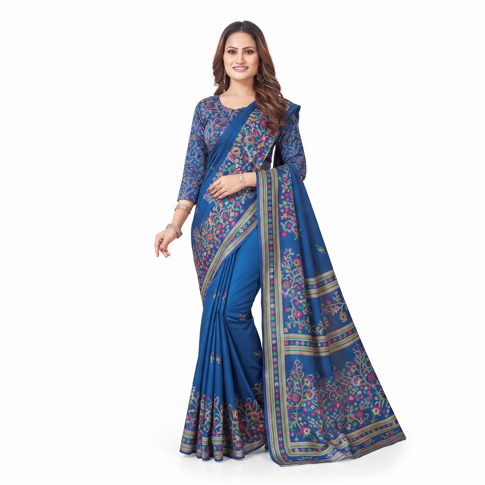 Royal Blue Banarasi Silk Saree with Intricate Floral Brocade and Zari Border