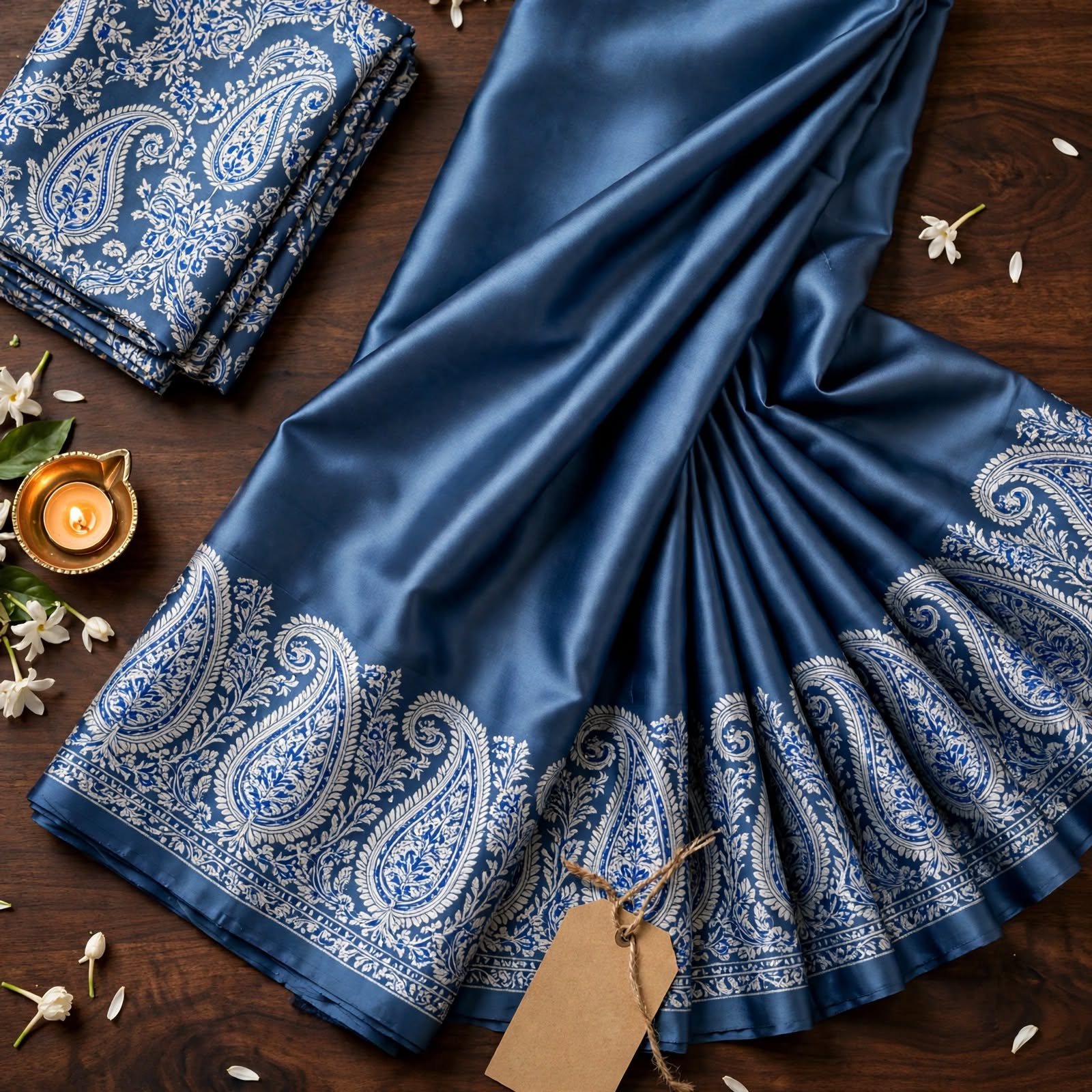Teal Blue Silk Saree with Intricate Grey Zari Border and Pallu