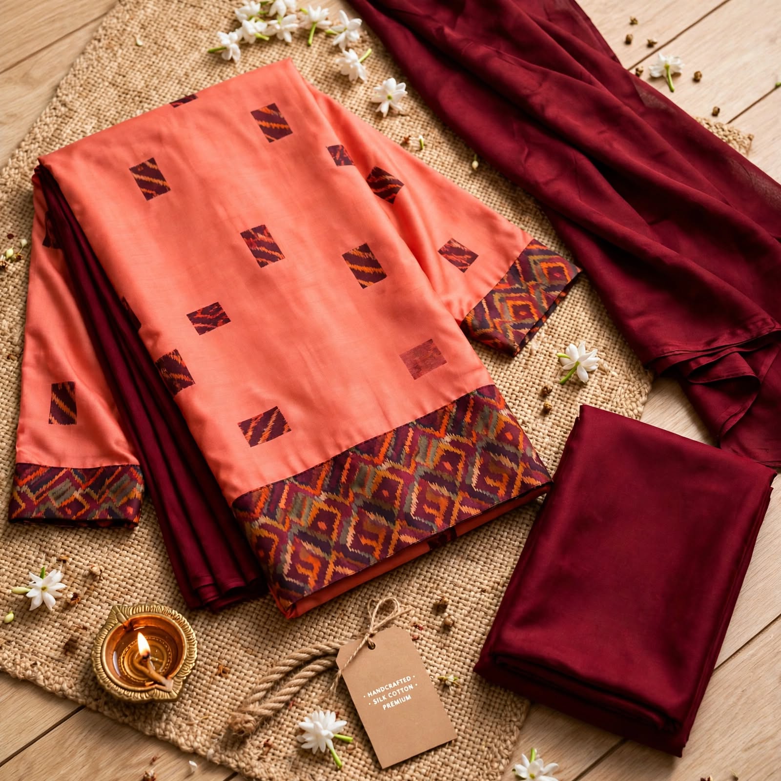 Unstitched Printed Chiffon Salwar Kameez Set with Maroon Dupatta- Dress Material