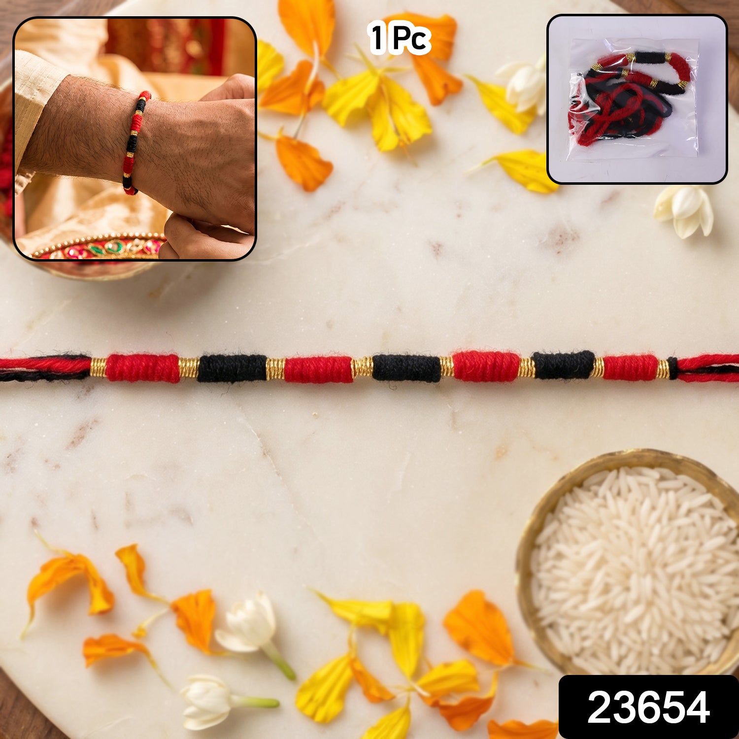 Handmade Black and Red Bracelet Rakhi for Brother (1 Pc)