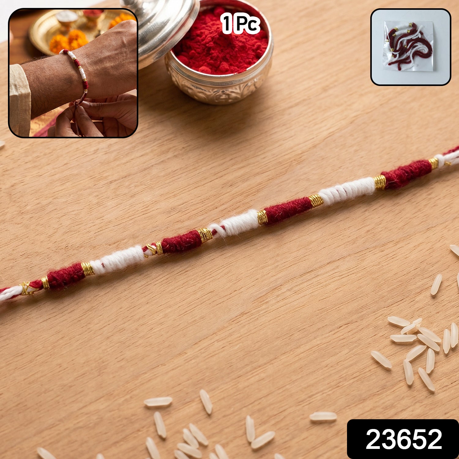 Handmade Red and White Thread Bracelet Rakhi (1 Pc)