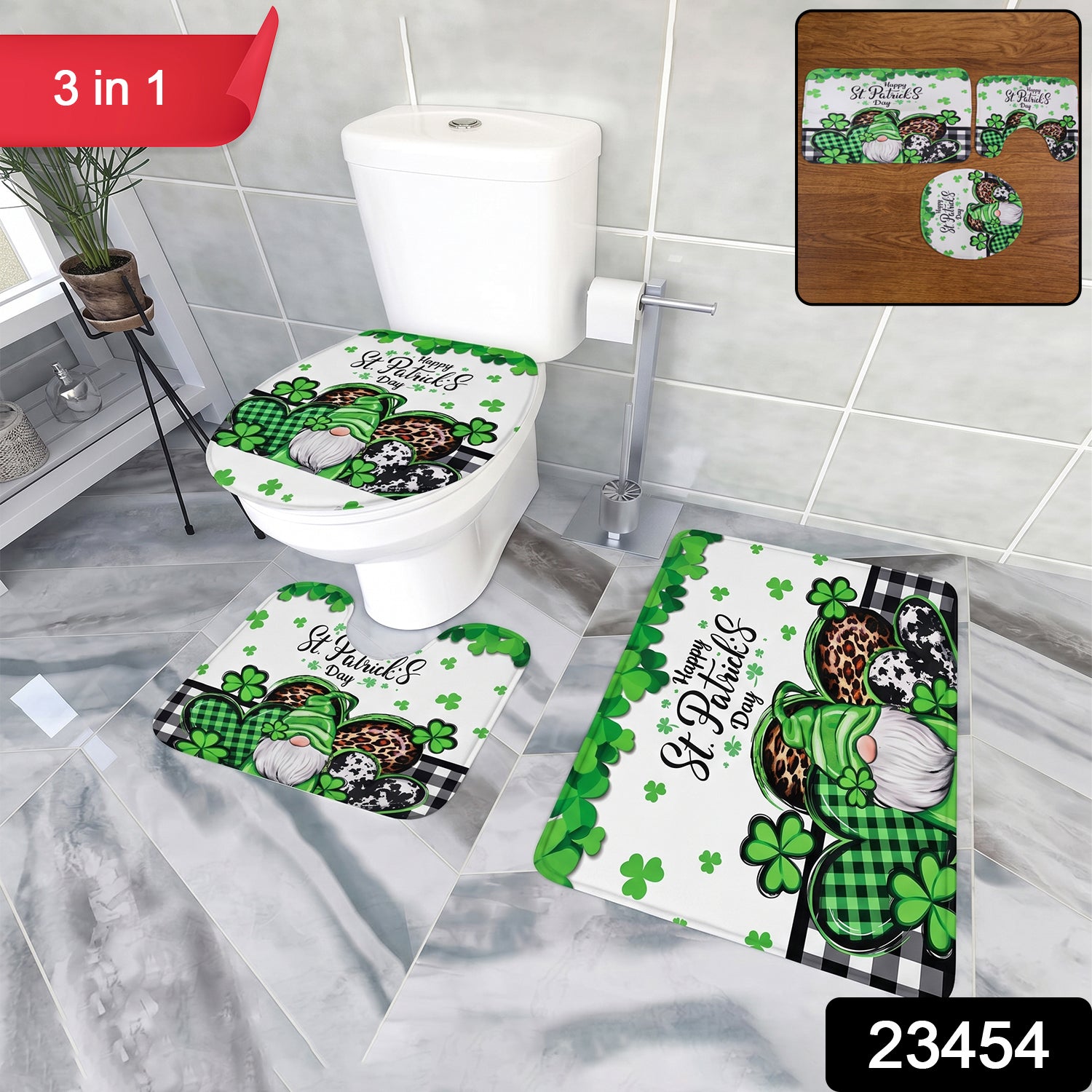 3 in 1 Bathroom Mat Set (1 Set, Mix Design)