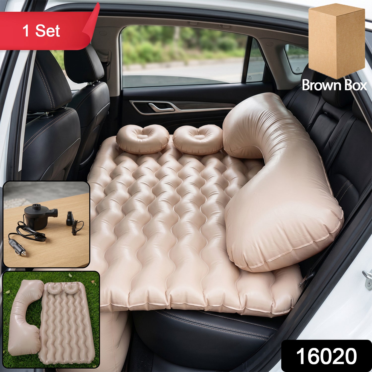 Car Air Mattress Bed Set with Inflatable Pillows and Air Pump for Comfortable Travel Sleeping (1 Set)